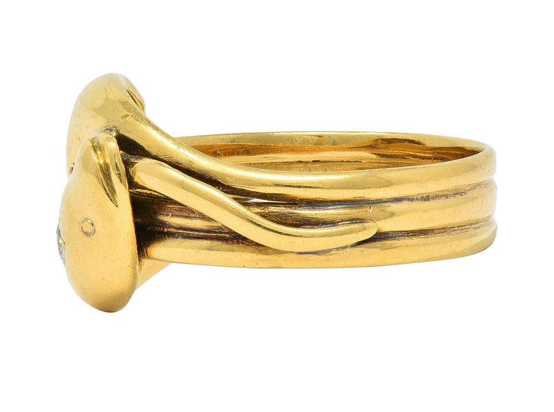 Edwardian Diamond 18 Karat Yellow Gold Antique Double Snake Band Ring
