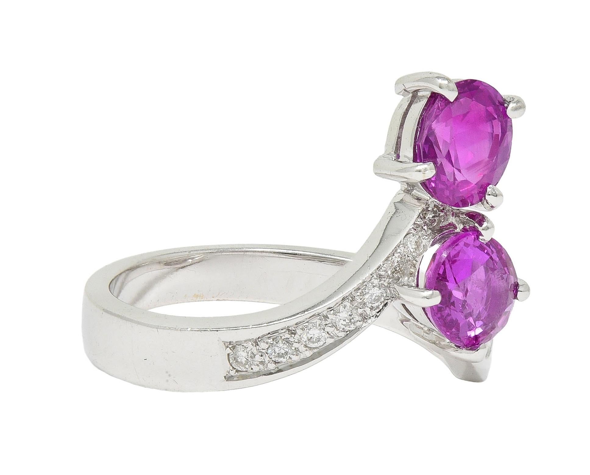 Contemporary 1.85 CTW Madagascar Pink Sapphire Diamond 18K Gold Bypass Ring GIA