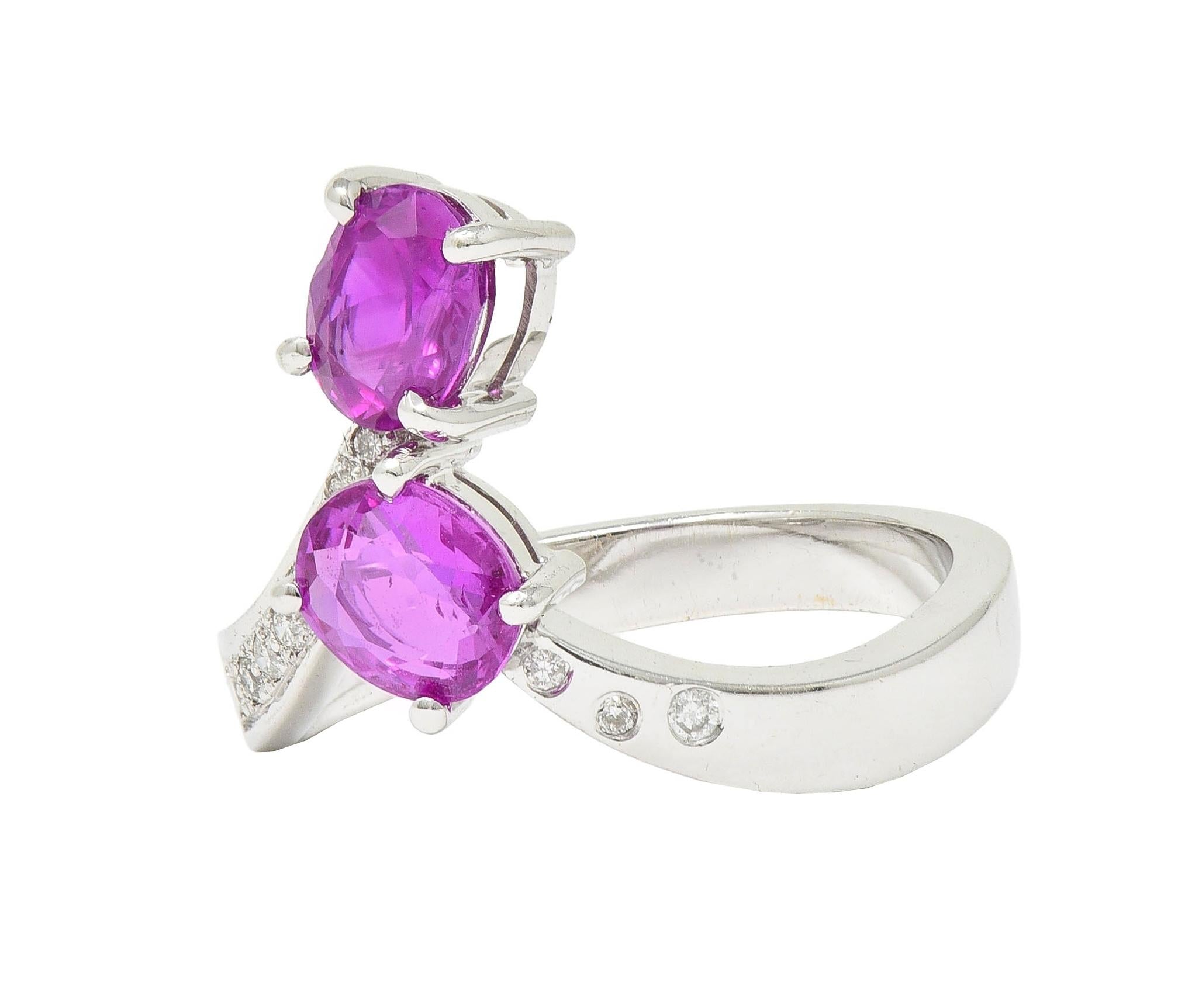 Contemporary 1.85 CTW Madagascar Pink Sapphire Diamond 18K Gold Bypass Ring GIA