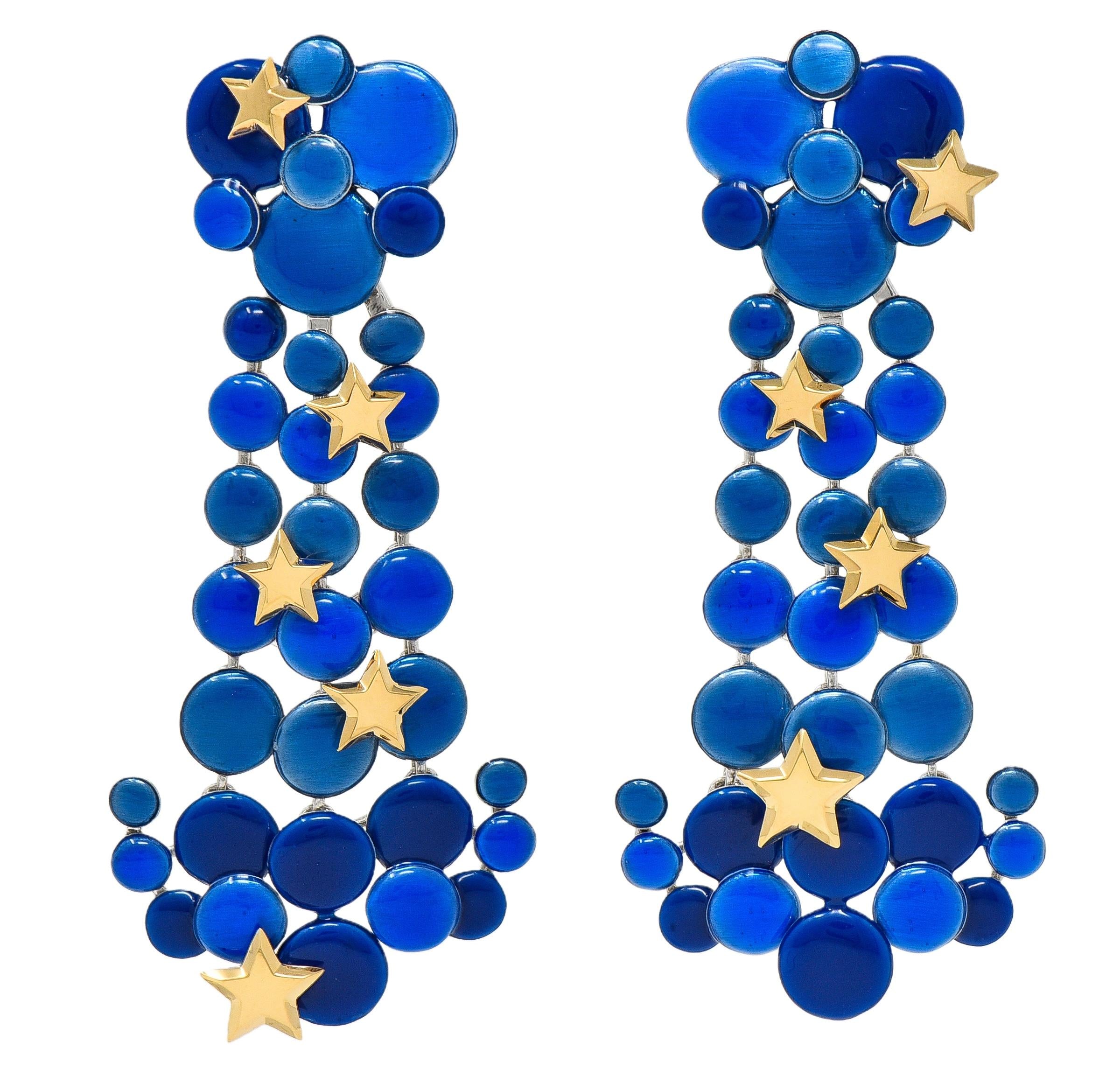 The Royal Mint Enamel 18K White Gold Orrery Night Sky Drop Earrings
