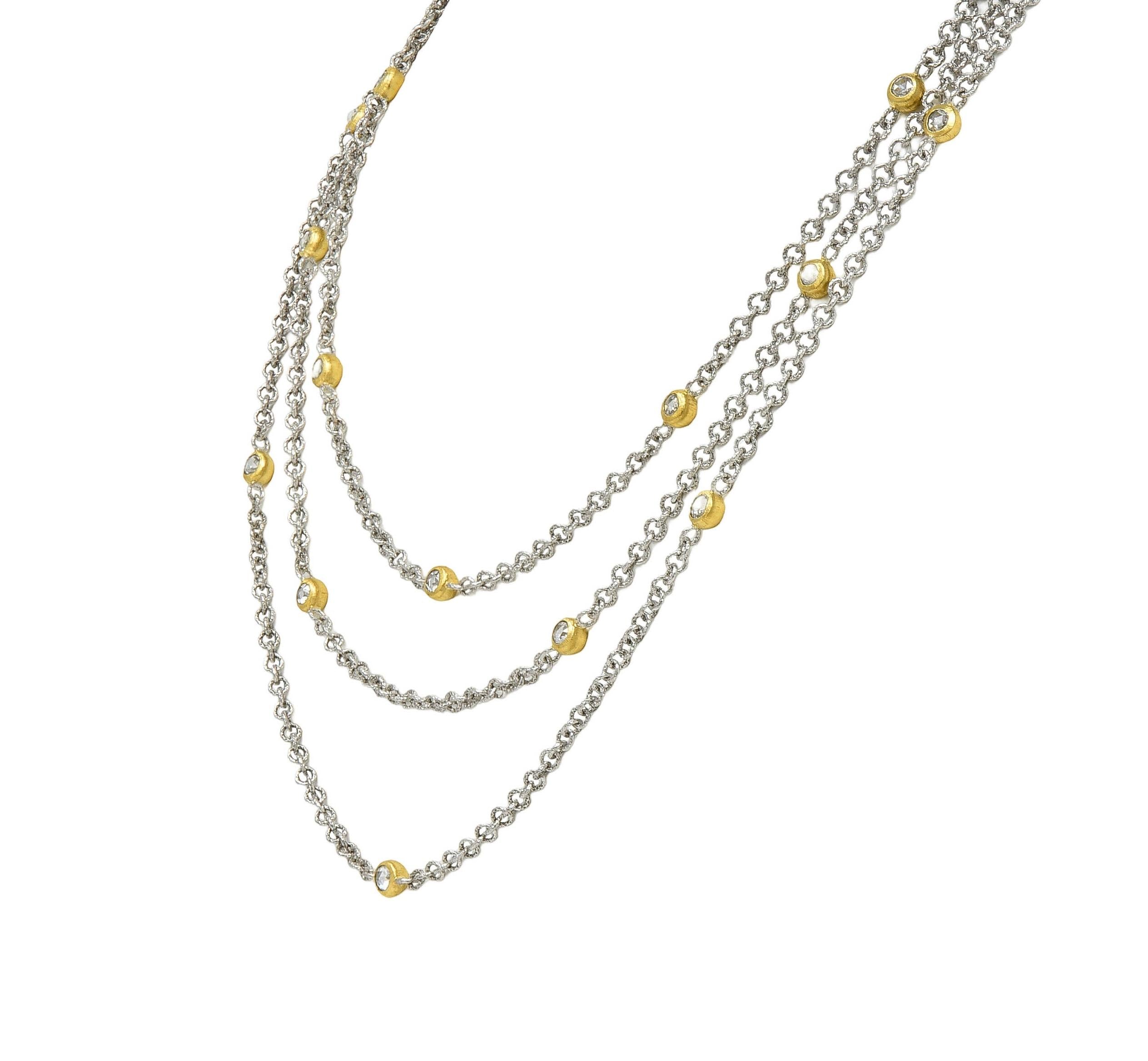 Buccellati Rose Cut Diamond 18 Karat Two-Tone Gold Multi-Strand Chain Necklace