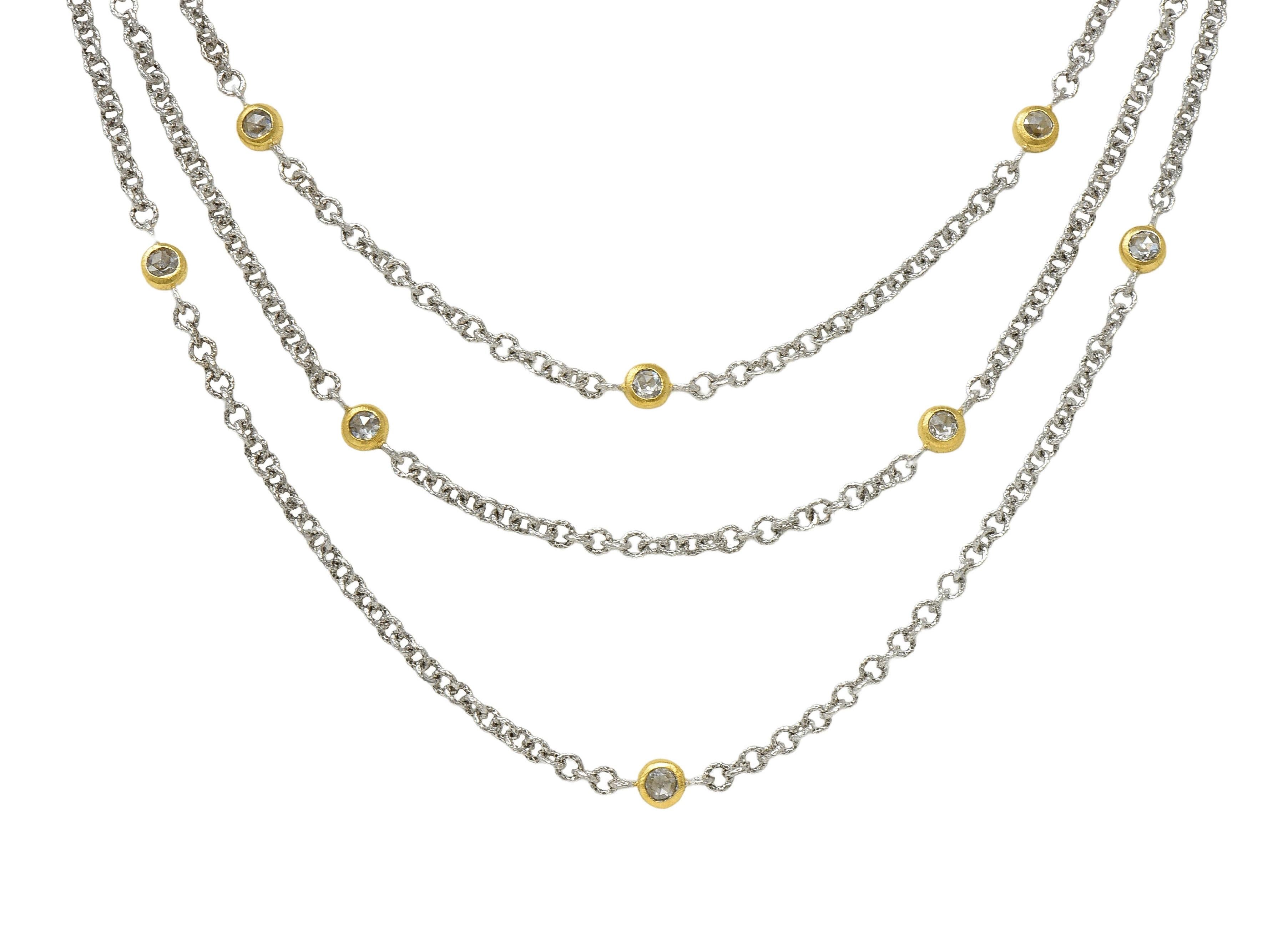 Buccellati Rose Cut Diamond 18 Karat Two-Tone Gold Multi-Strand Chain Necklace