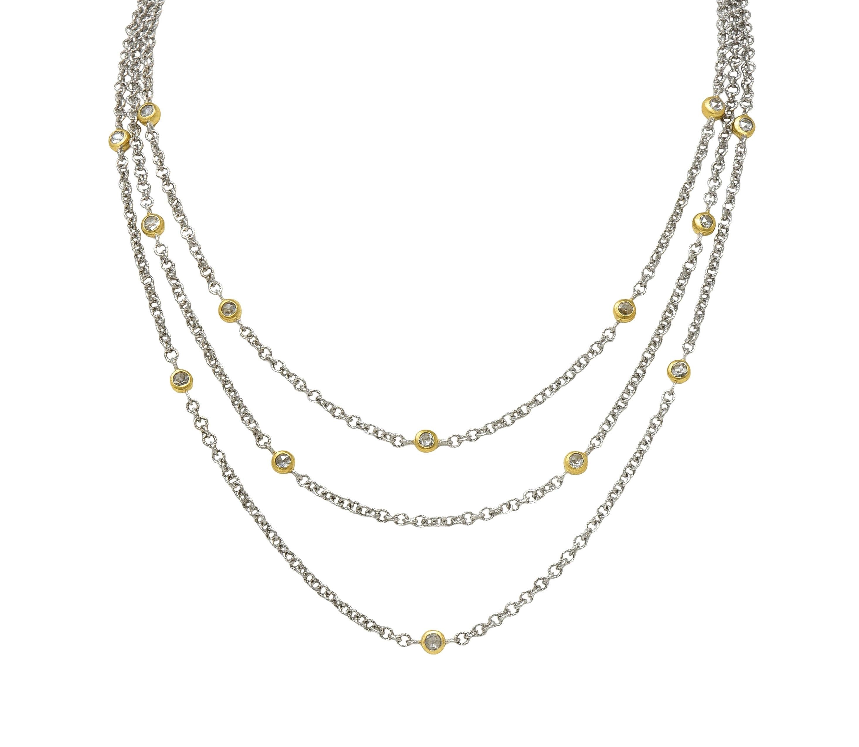 Buccellati Rose Cut Diamond 18 Karat Two-Tone Gold Multi-Strand Chain Necklace