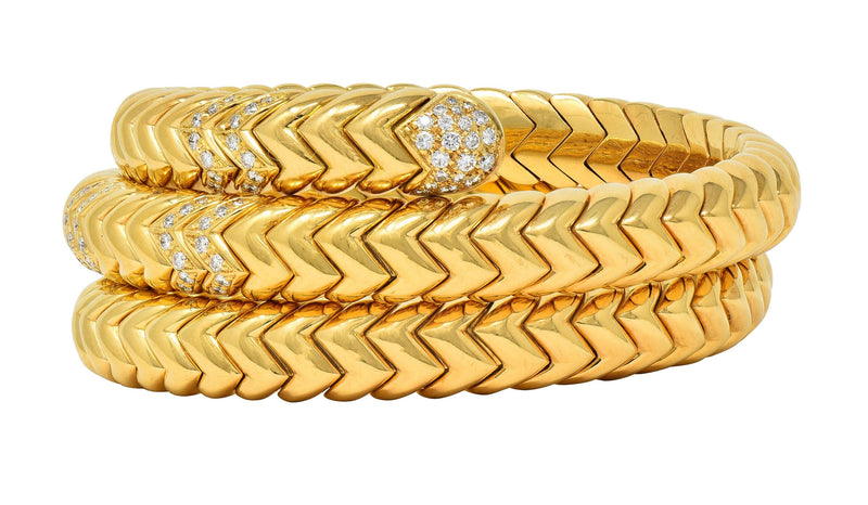Bulgari Vintage Diamond 18 Karat Yellow Gold Spiga Tubogas Triple Wrap Bracelet