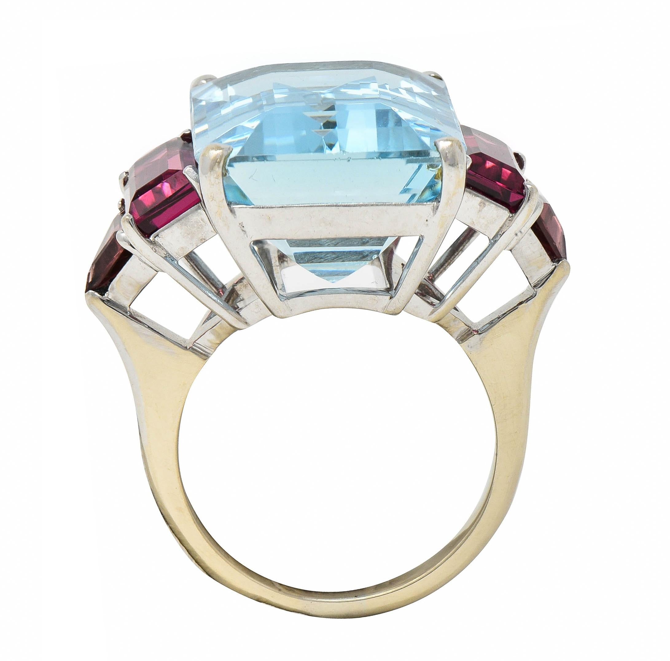 1980's Aquamarine Tourmaline 18 Karat White Gold Vintage Cocktail Ring