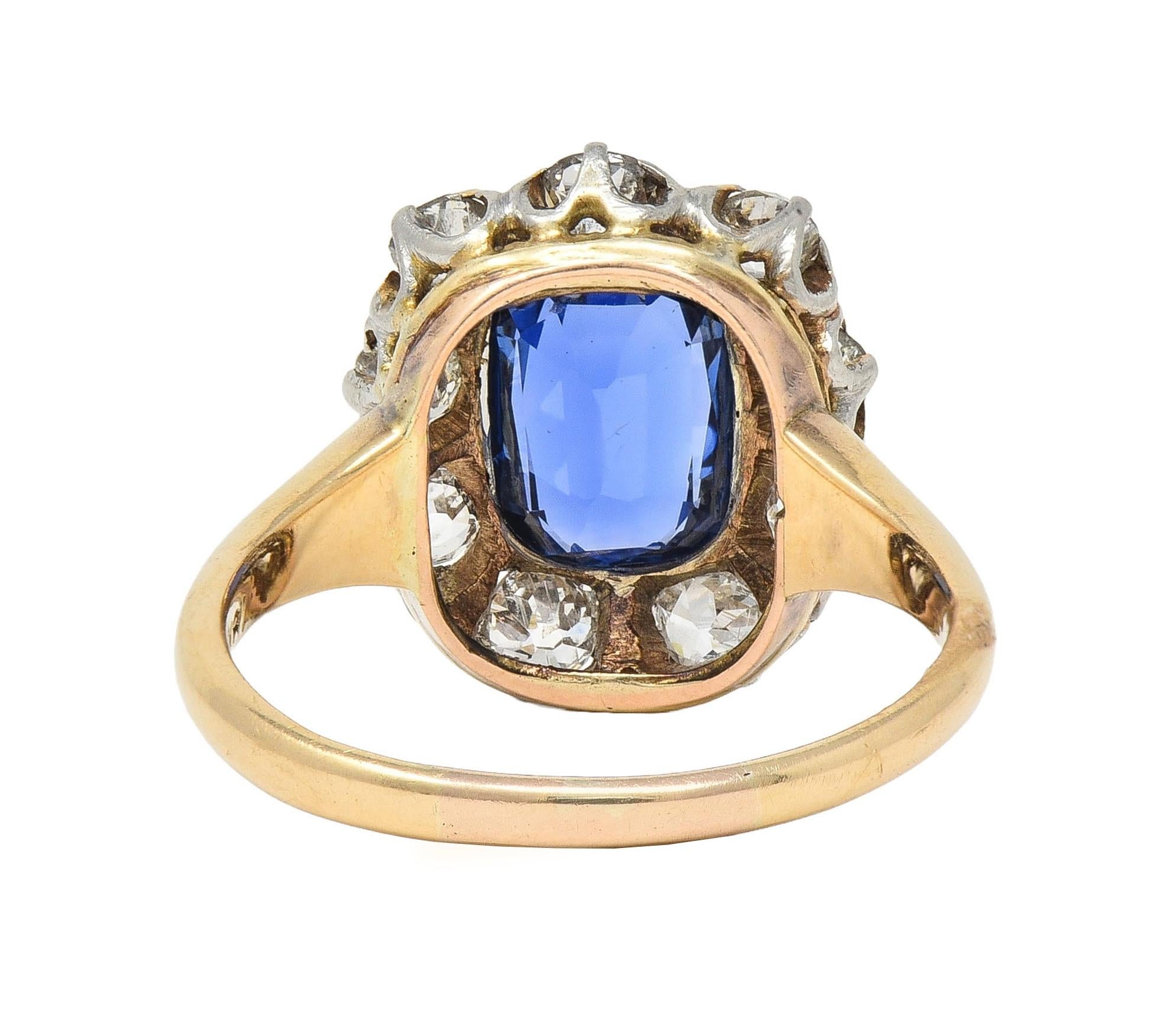 Edwardian 2.83 CTW No Heat Burma Sapphire Diamond Plat 18K Antique Halo Ring GIA