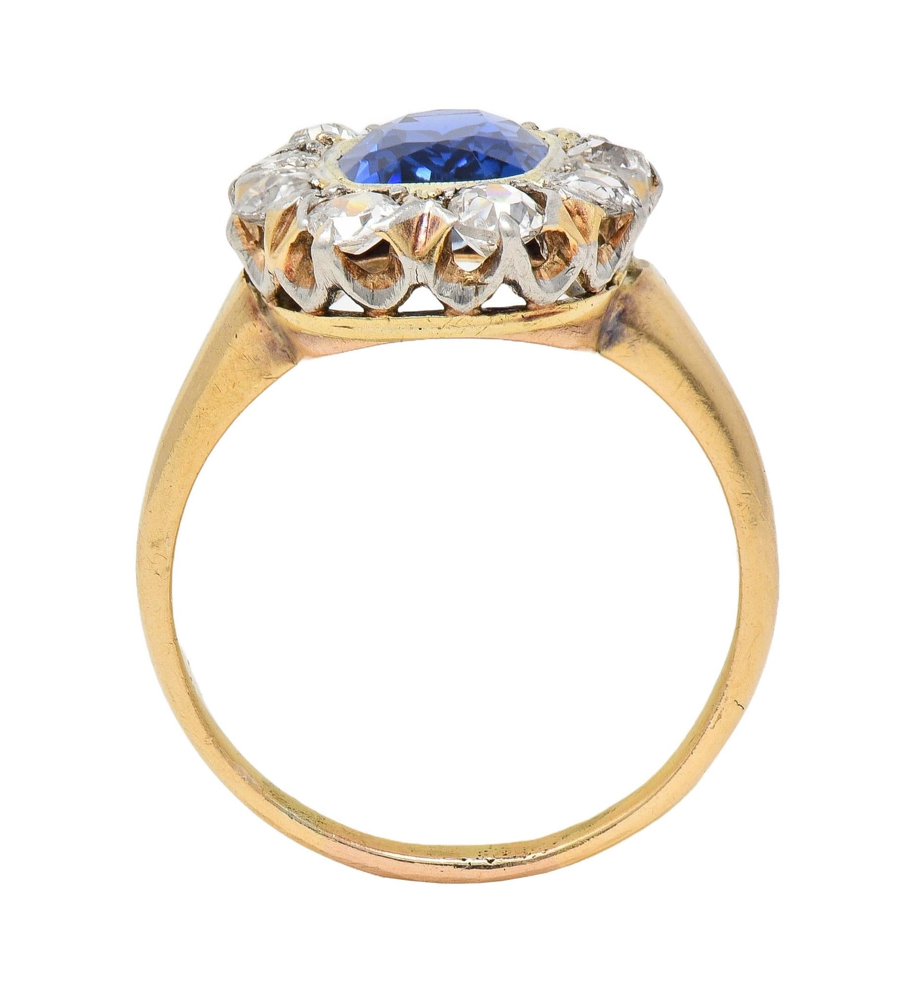 Edwardian 2.83 CTW No Heat Burma Sapphire Diamond Plat 18K Antique Halo Ring GIA