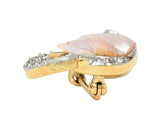 Edwardian Natural Pearl Diamond 14 Karat Gold Swan Bird Antique Brooch