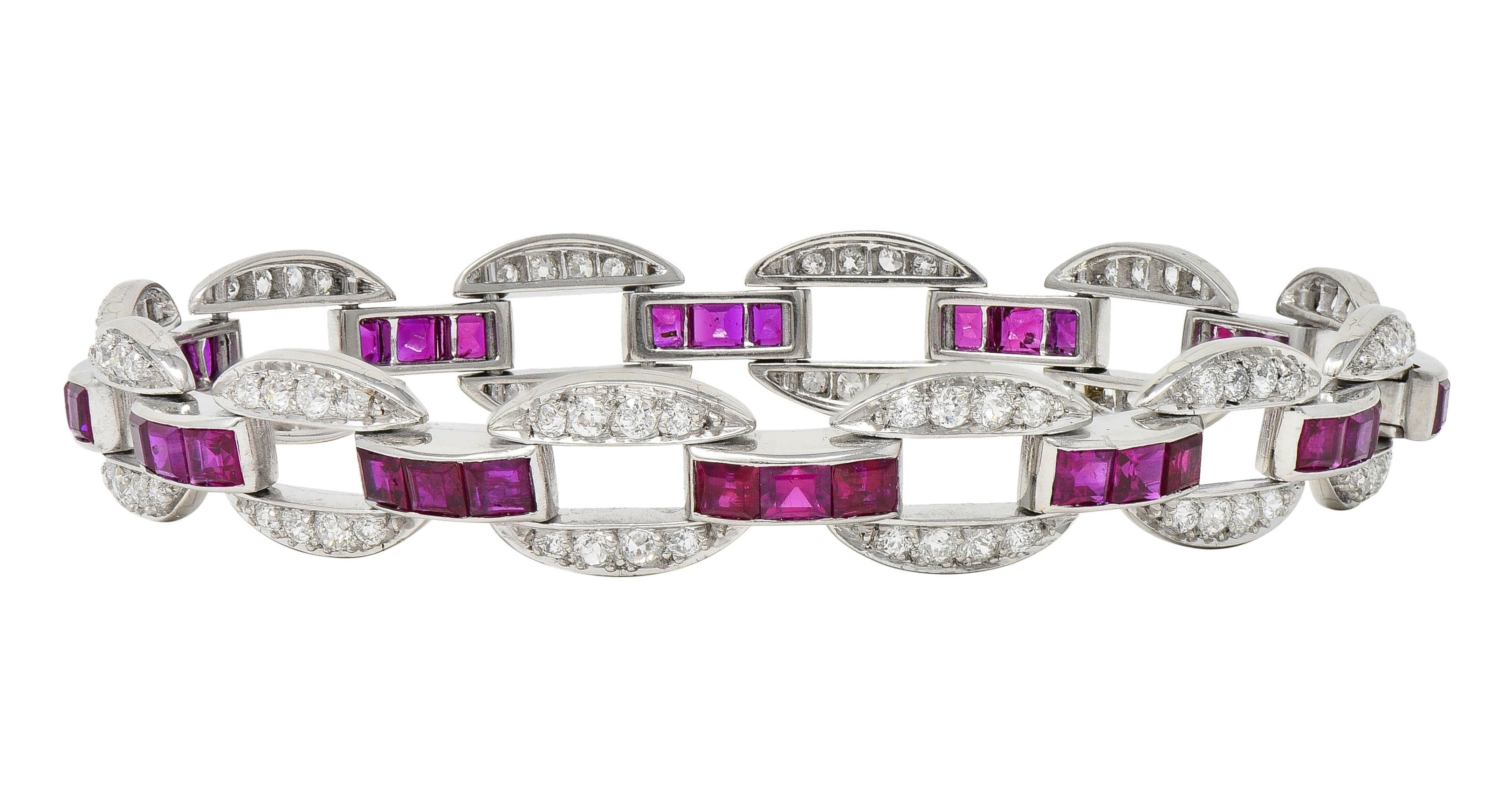 J.E. Caldwell Art Deco 7.80 CTW Ruby Diamond Platinum Vintage Link Bracelet