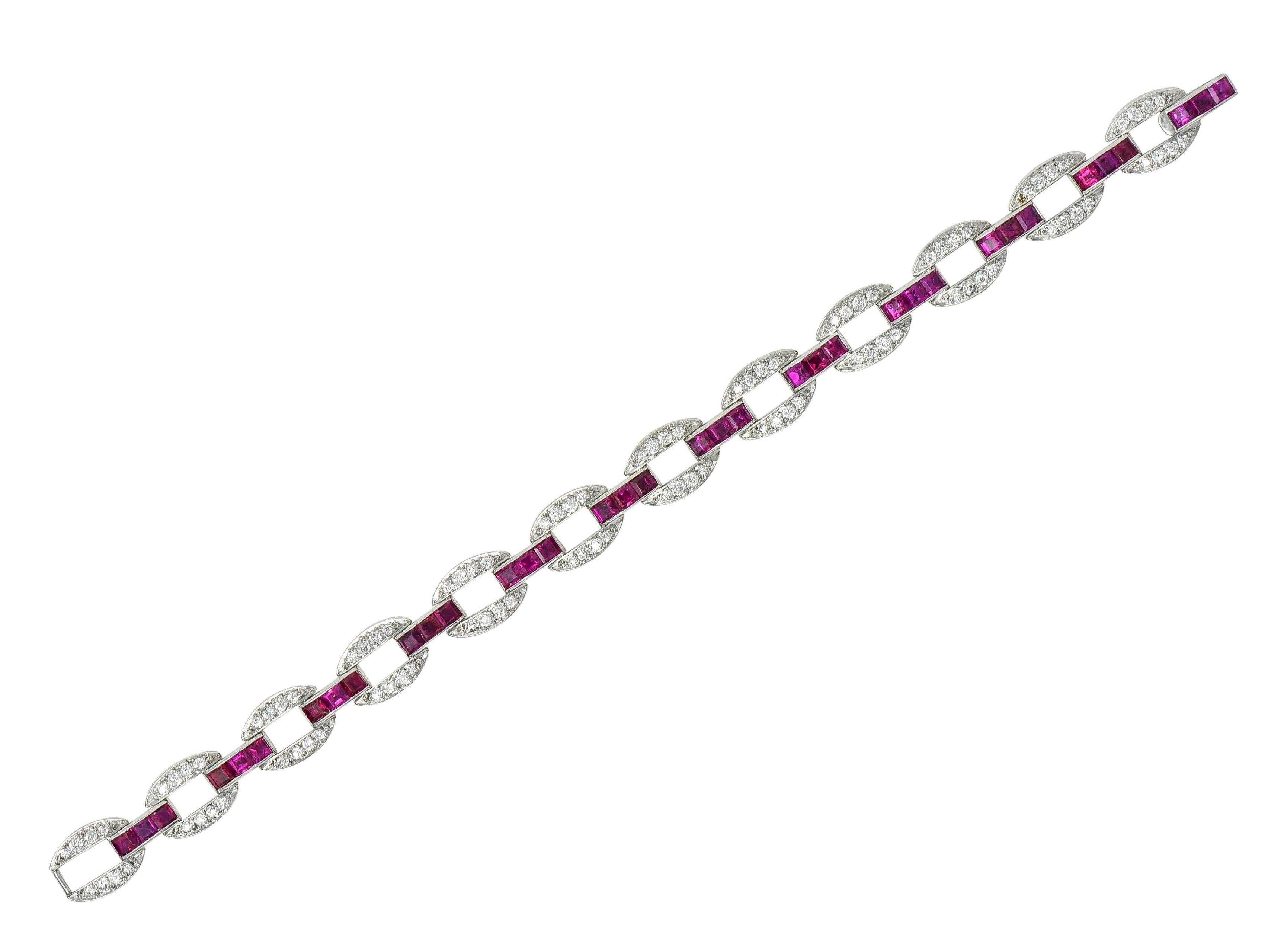 J.E. Caldwell Art Deco 7.80 CTW Ruby Diamond Platinum Vintage Link Bracelet