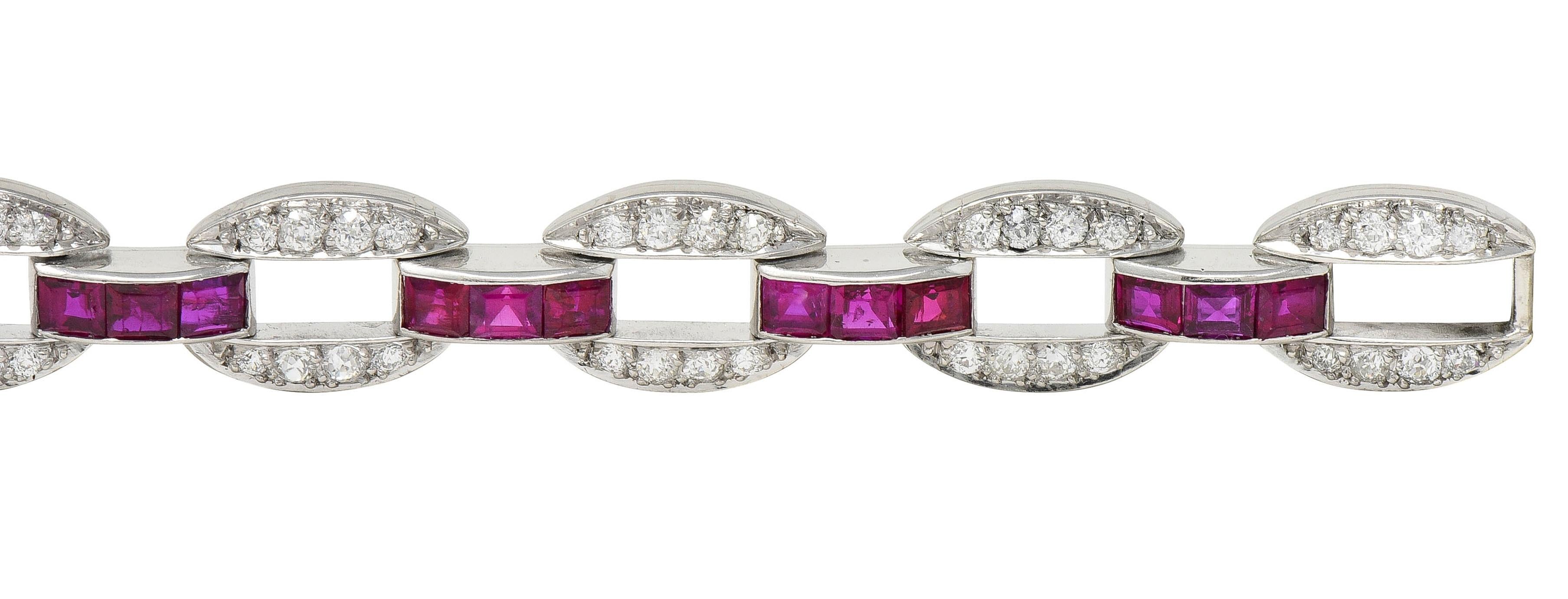 J.E. Caldwell Art Deco 7.80 CTW Ruby Diamond Platinum Vintage Link Bracelet