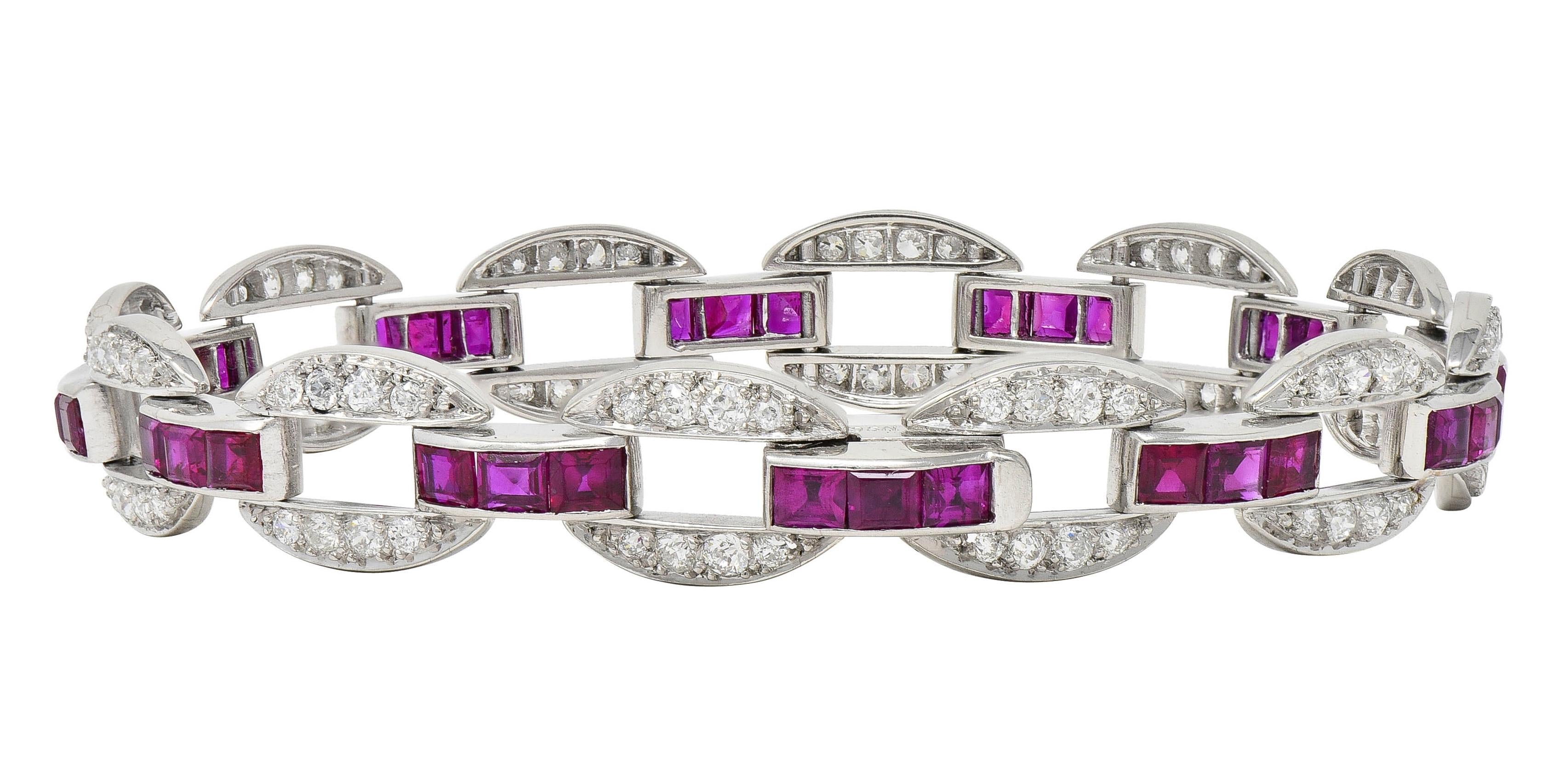 J.E. Caldwell Art Deco 7.80 CTW Ruby Diamond Platinum Vintage Link Bracelet