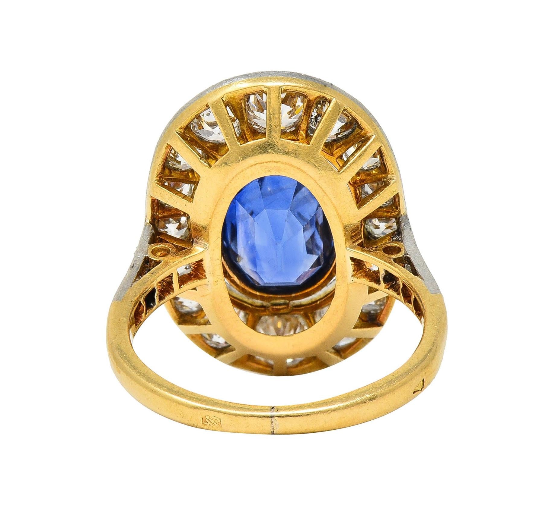 French Edwardian No Heat Ceylon Sapphire Diamond Platinum 18K Gold Antique Ring