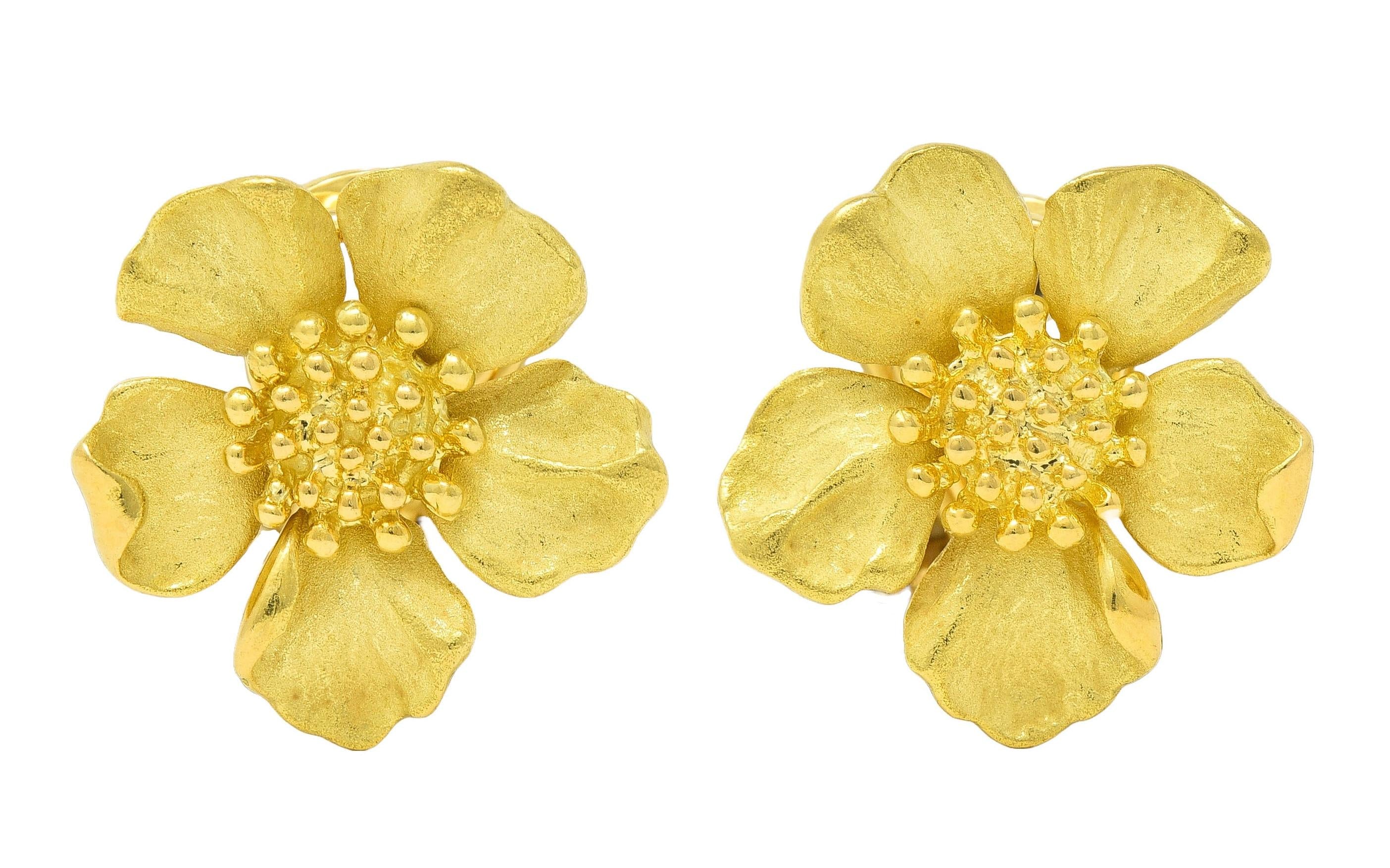 Tiffany & Co. Contemporary 18 Karat Yellow Gold Wild Rose Flower Earring