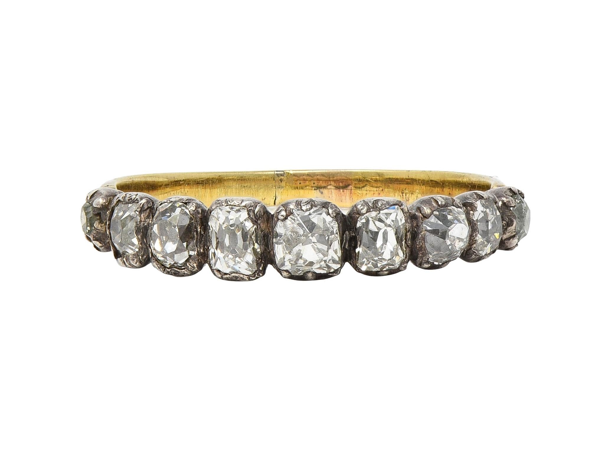 Late Georgian Old Mine Cut Diamond Silver-Topped 14 Karat Gold Antique Band Ring