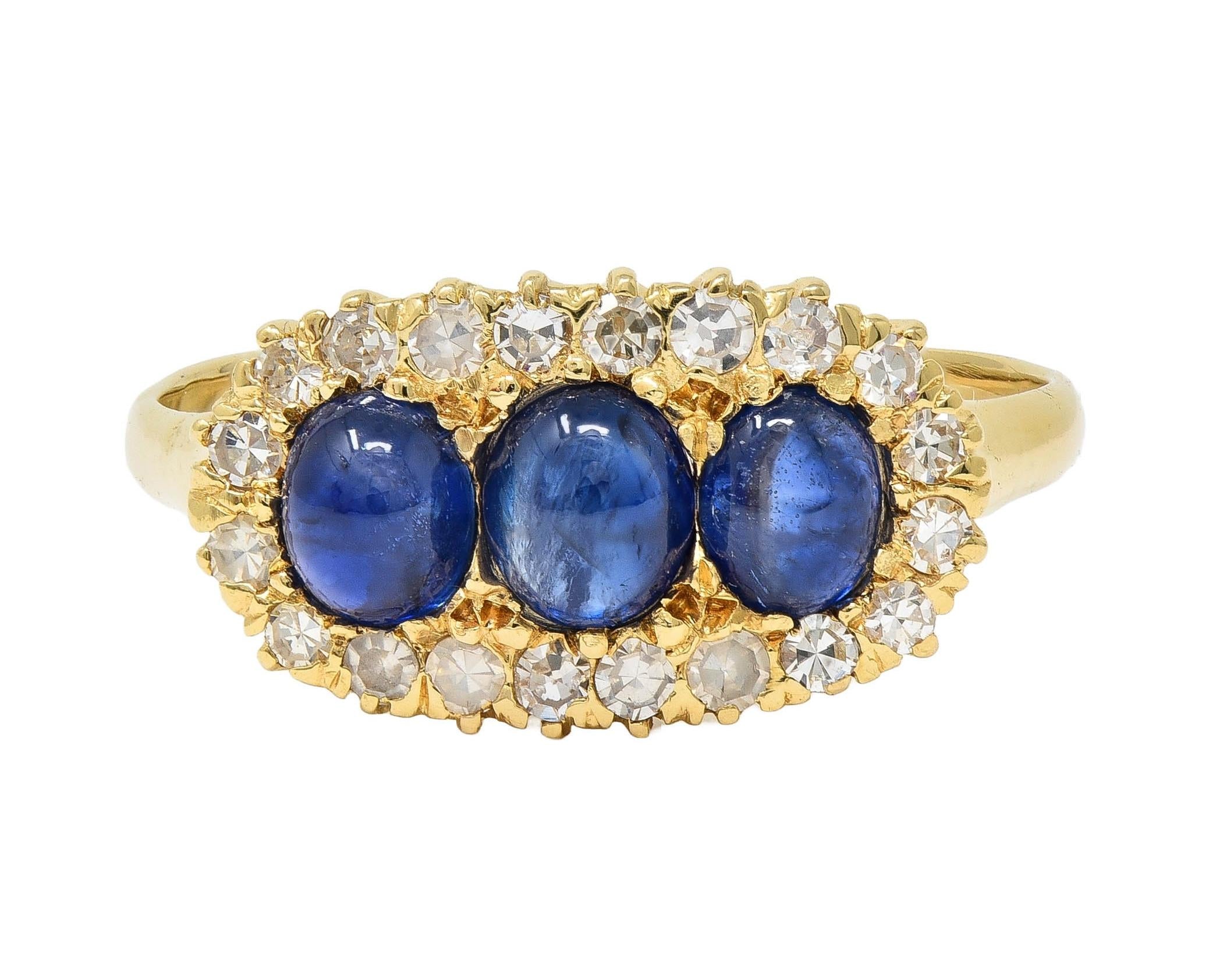 Vintage 2.00 CTW Sapphire Cabochon Diamond 14 Karat Yellow Gold Cluster Ring