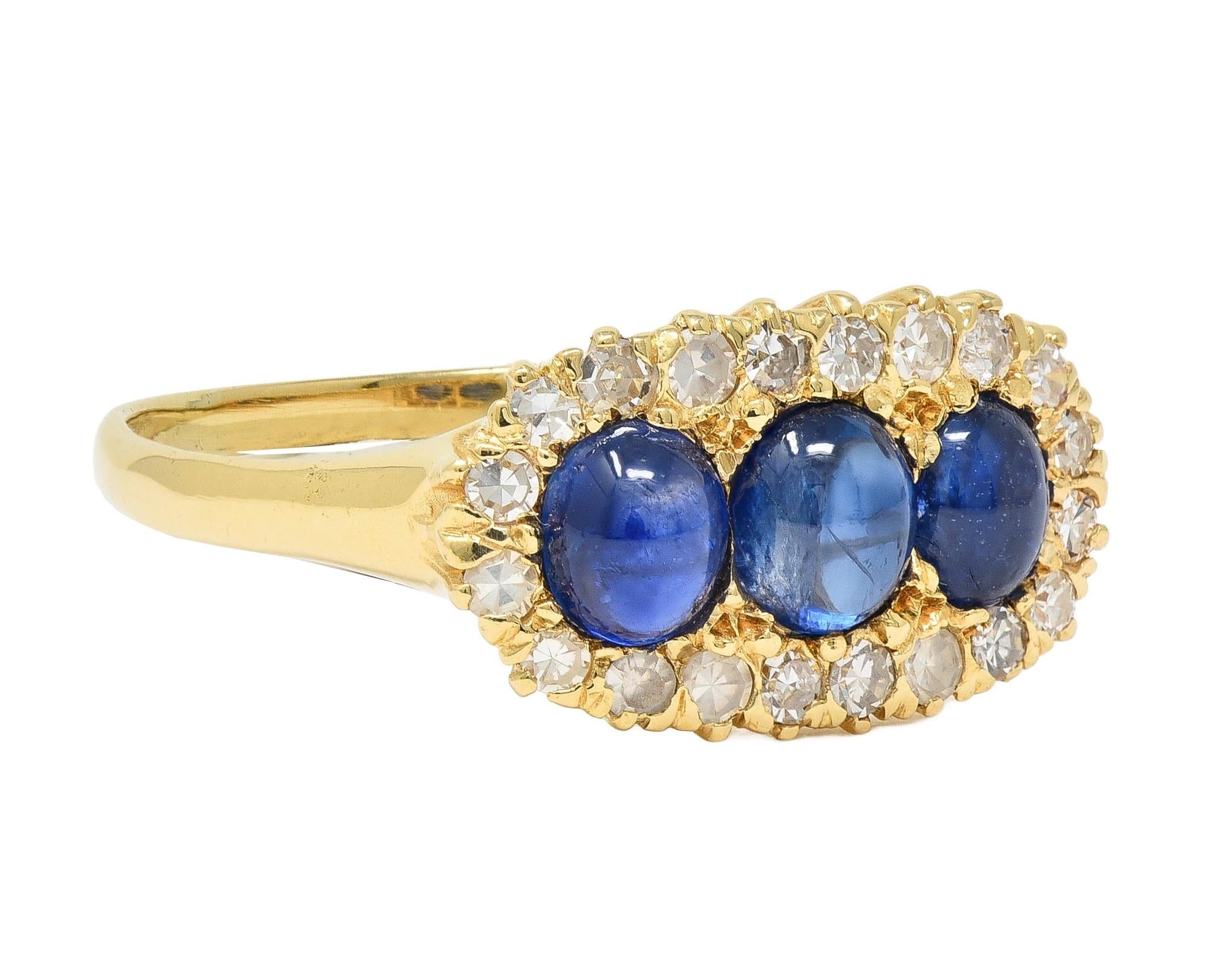 Vintage 2.00 CTW Sapphire Cabochon Diamond 14 Karat Yellow Gold Cluster Ring