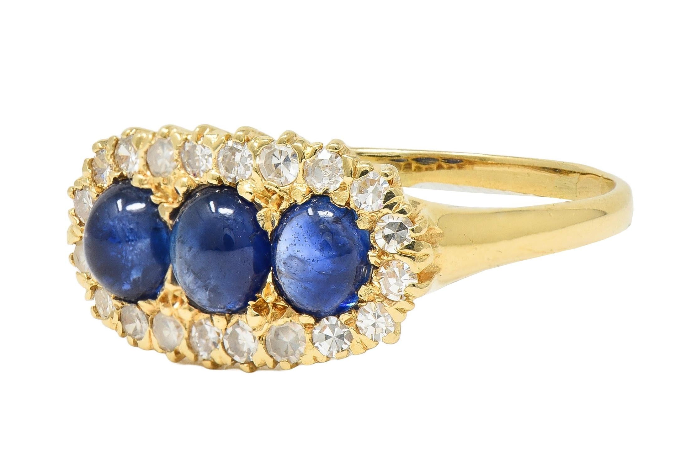 Vintage 2.00 CTW Sapphire Cabochon Diamond 14 Karat Yellow Gold Cluster Ring