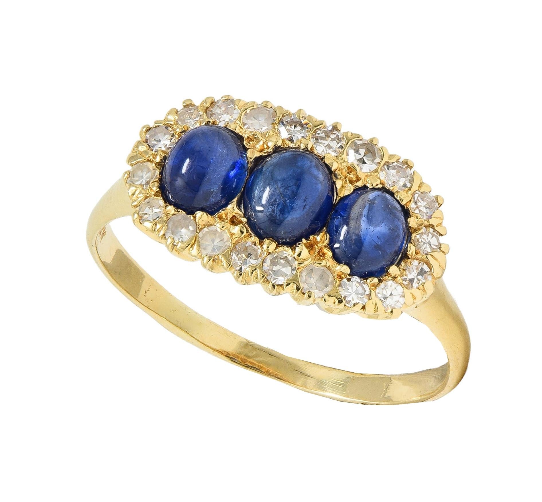 Vintage 2.00 CTW Sapphire Cabochon Diamond 14 Karat Yellow Gold Cluster Ring