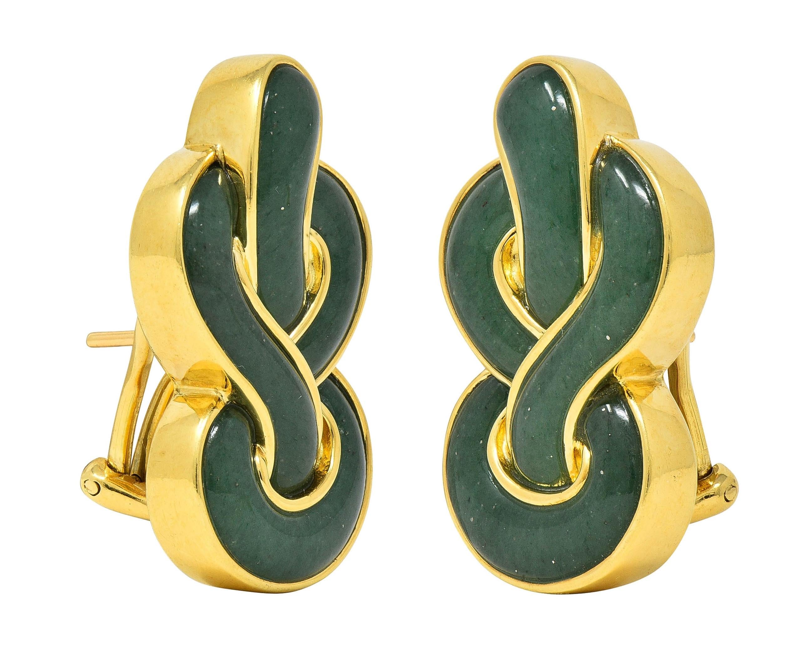 Angela Cummings Jade 18 Karat Yellow Gold Celtic Knot Vintage Earrings