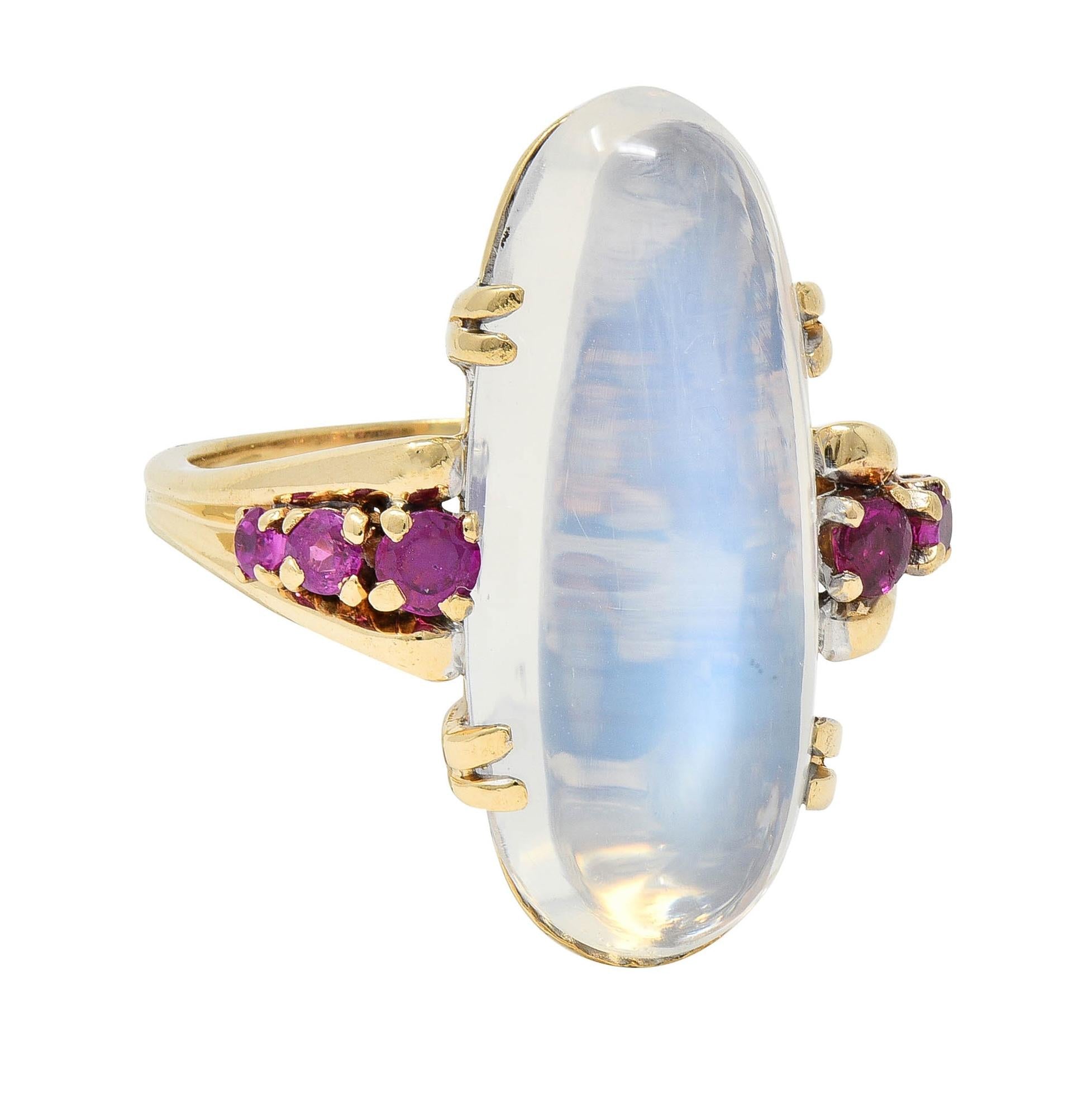 Felger Retro Moonstone Ruby 14 Karat Yellow Gold Vintage Dinner Ring