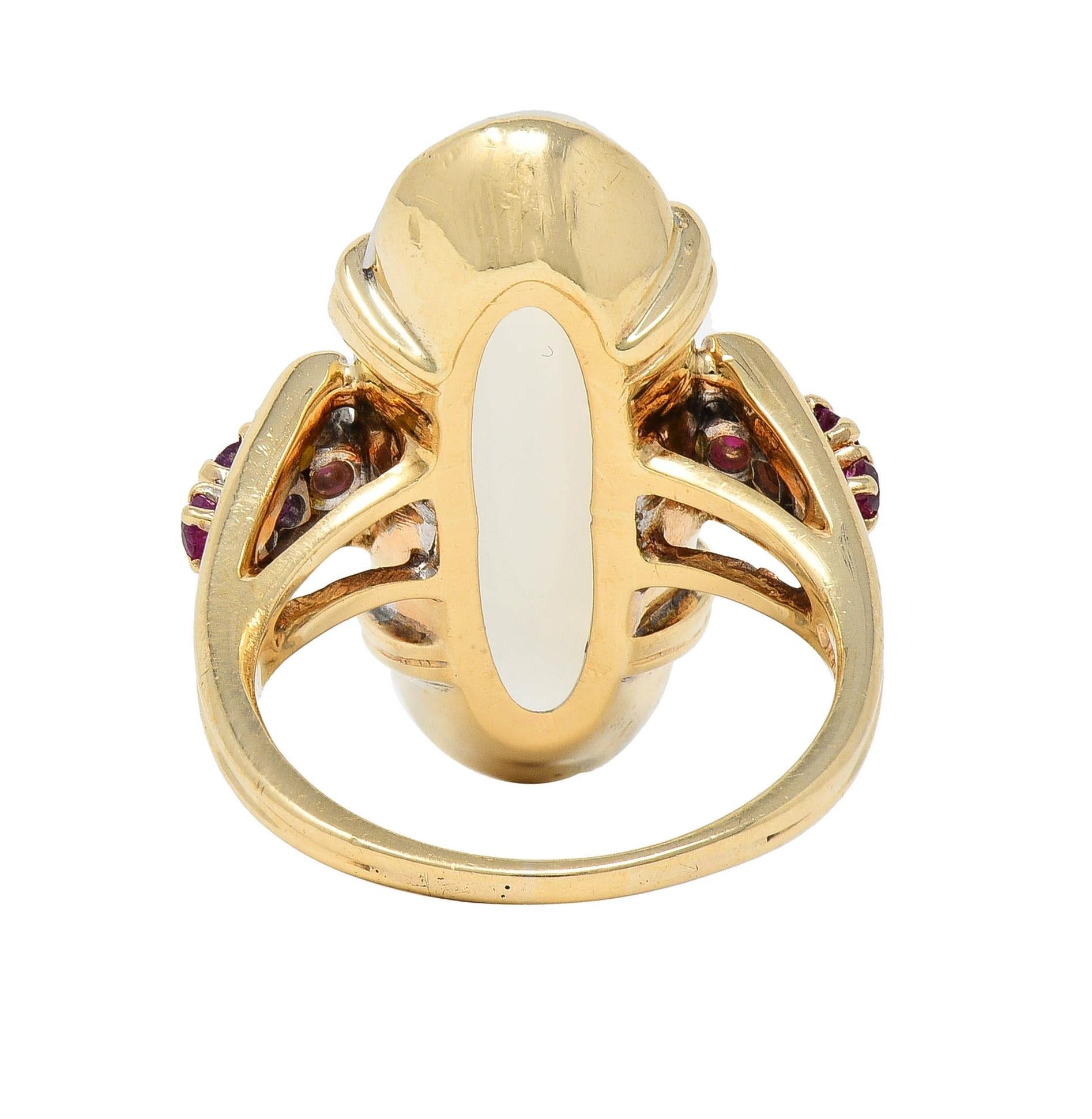 Felger Retro Moonstone Ruby 14 Karat Yellow Gold Vintage Dinner Ring