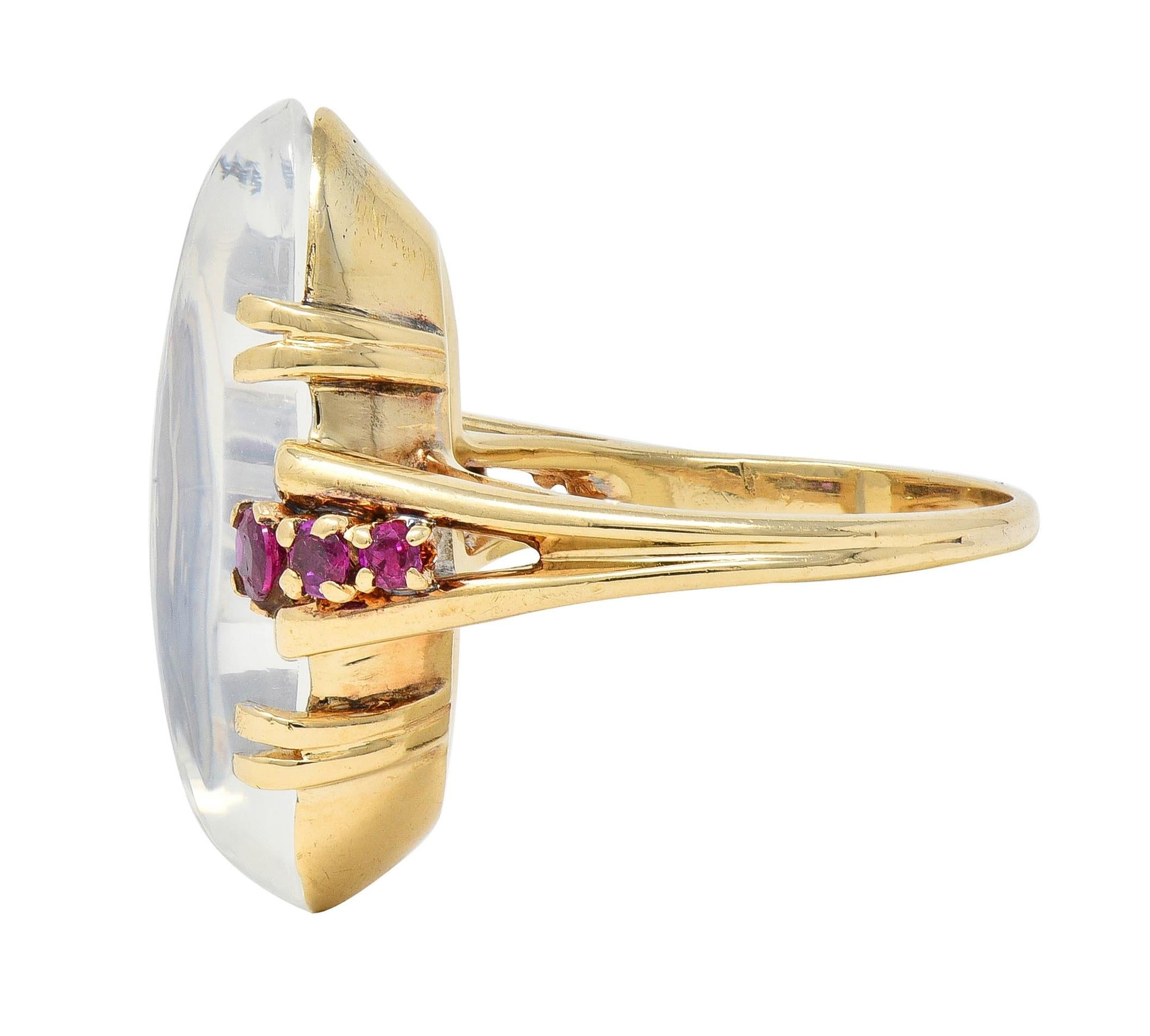 Felger Retro Moonstone Ruby 14 Karat Yellow Gold Vintage Dinner Ring