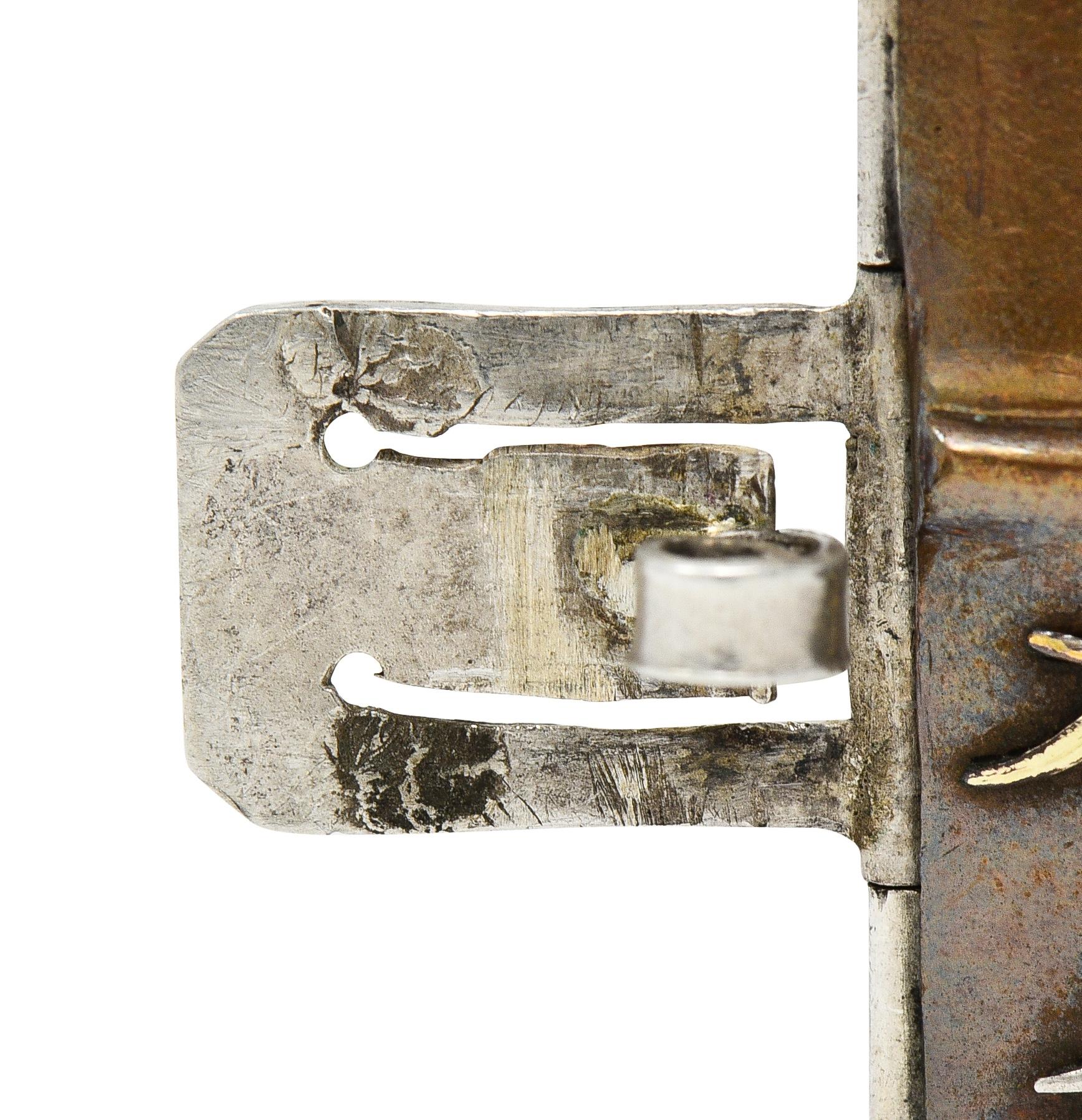 Victorian Japanese Shakudo Sterling Silver Gold Antique Bug Panel Link Bracelet