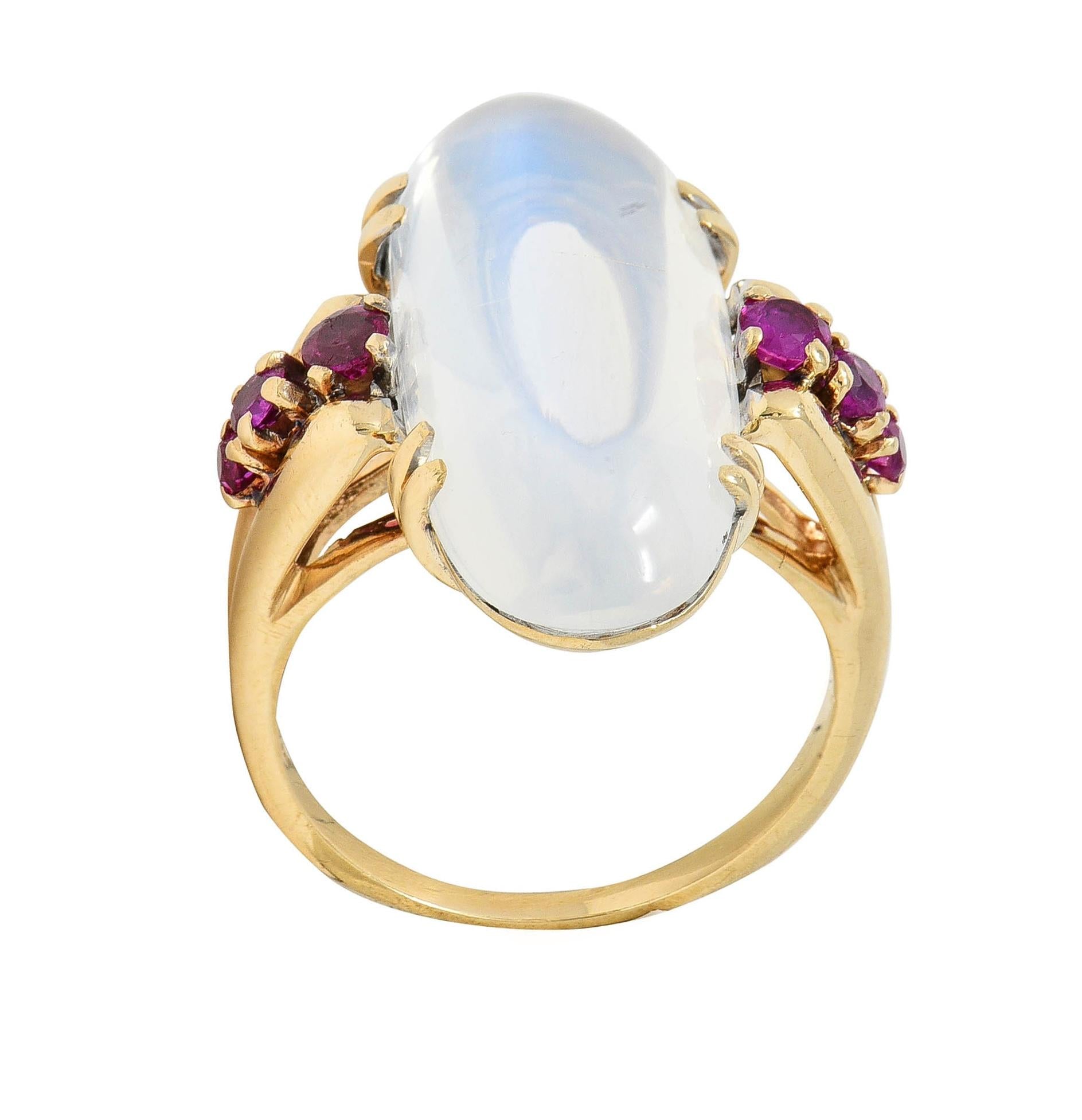 Felger Retro Moonstone Ruby 14 Karat Yellow Gold Vintage Dinner Ring