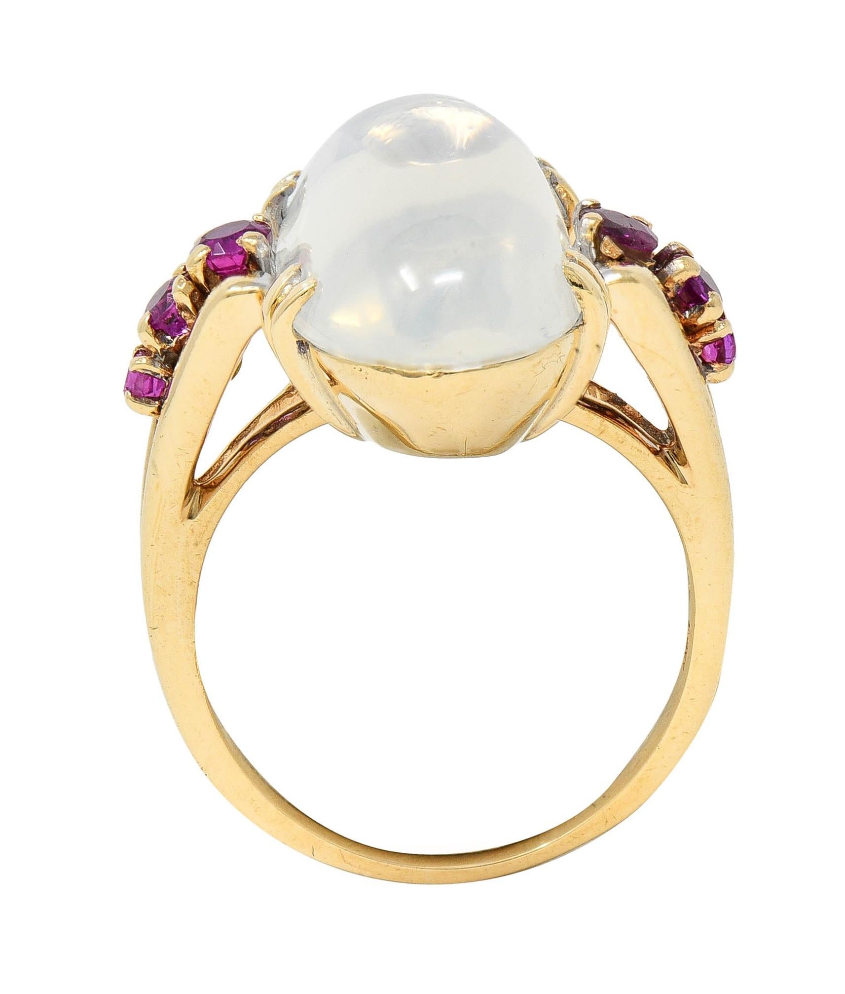 Felger Retro Moonstone Ruby 14 Karat Yellow Gold Vintage Dinner Ring