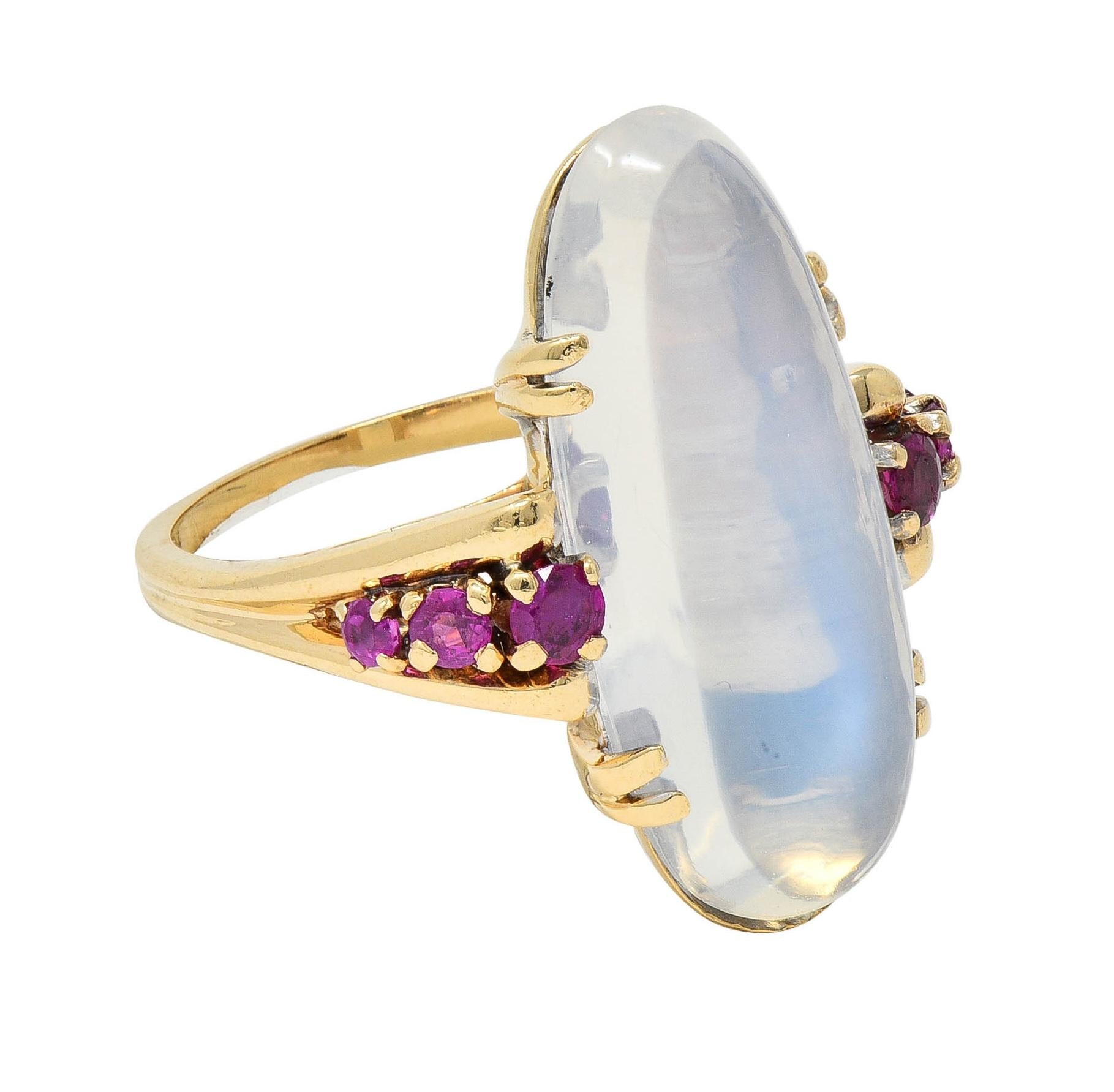 Felger Retro Moonstone Ruby 14 Karat Yellow Gold Vintage Dinner Ring