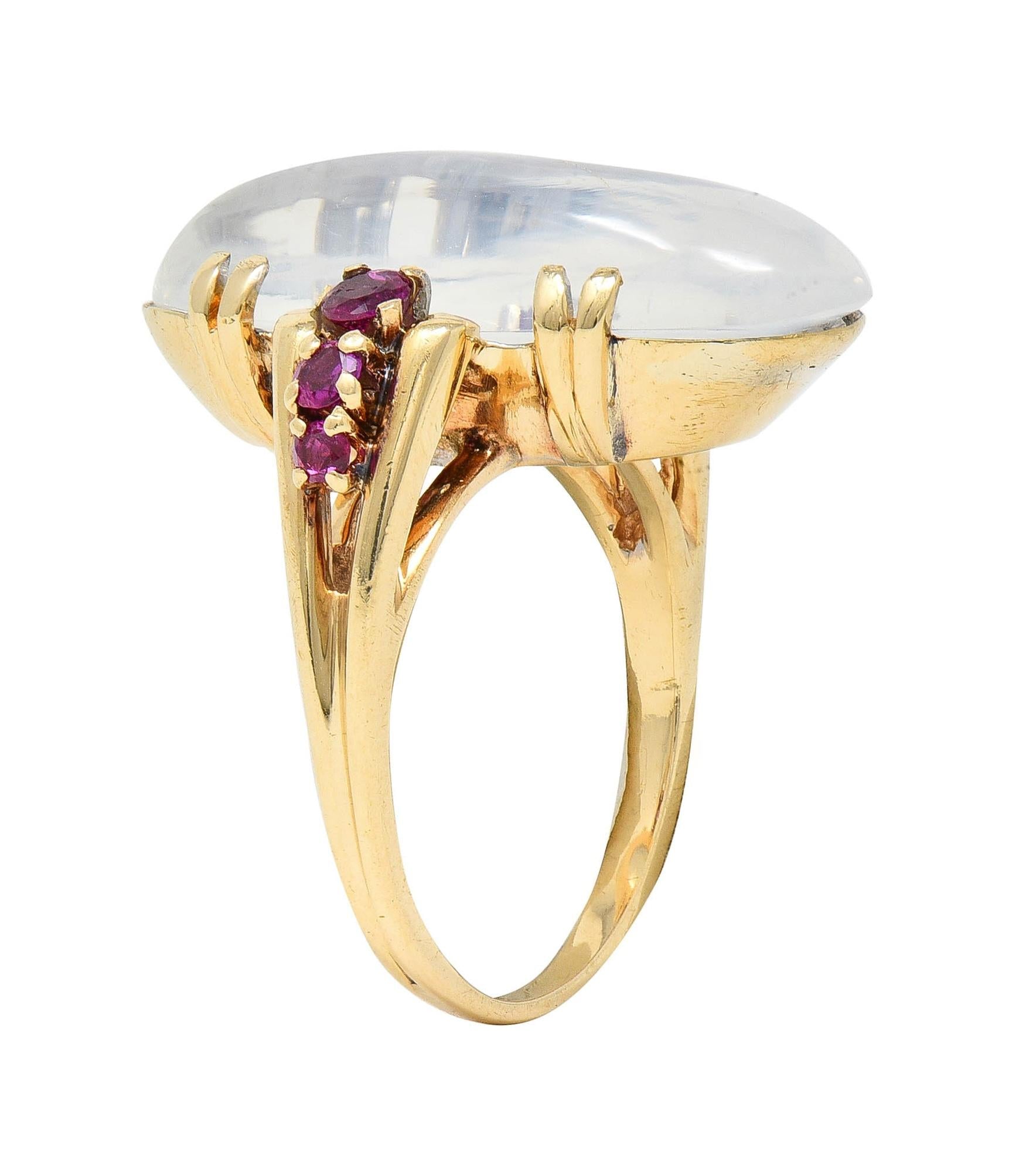 Felger Retro Moonstone Ruby 14 Karat Yellow Gold Vintage Dinner Ring