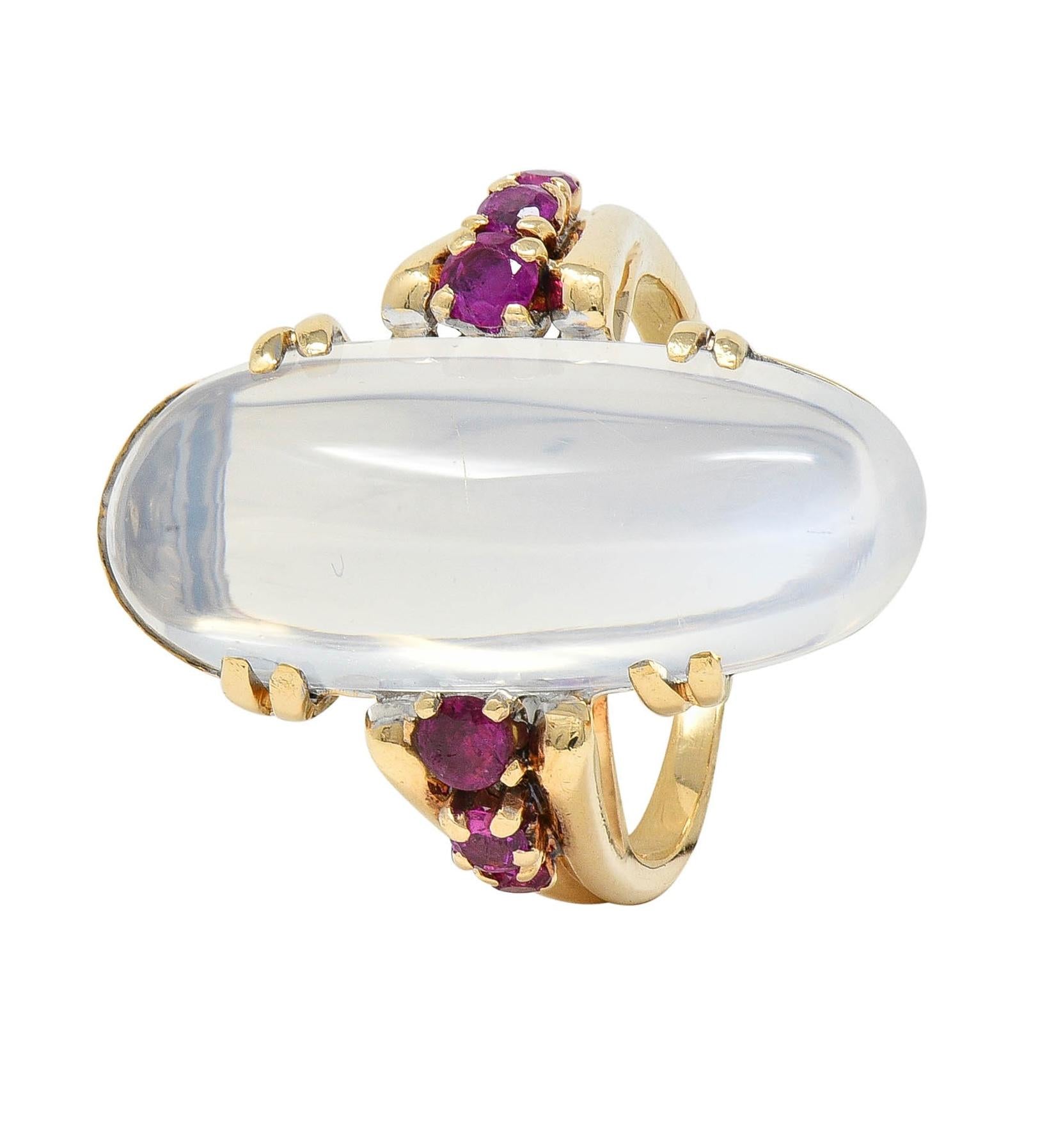 Felger Retro Moonstone Ruby 14 Karat Yellow Gold Vintage Dinner Ring