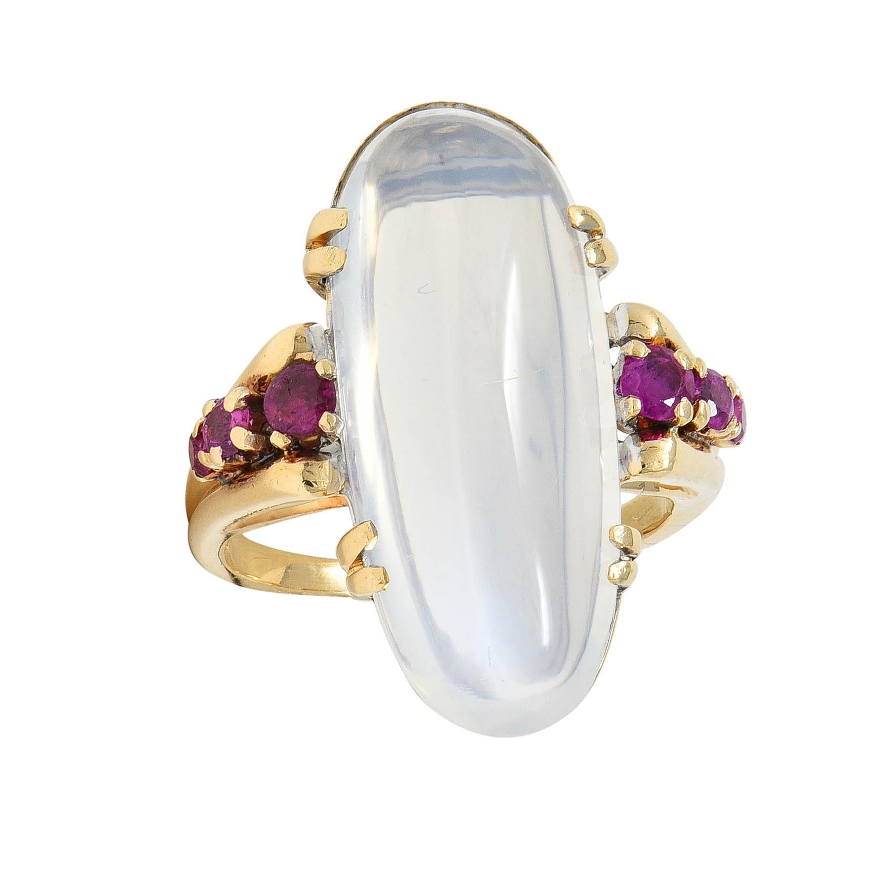 Felger Retro Moonstone Ruby 14 Karat Yellow Gold Vintage Dinner Ring