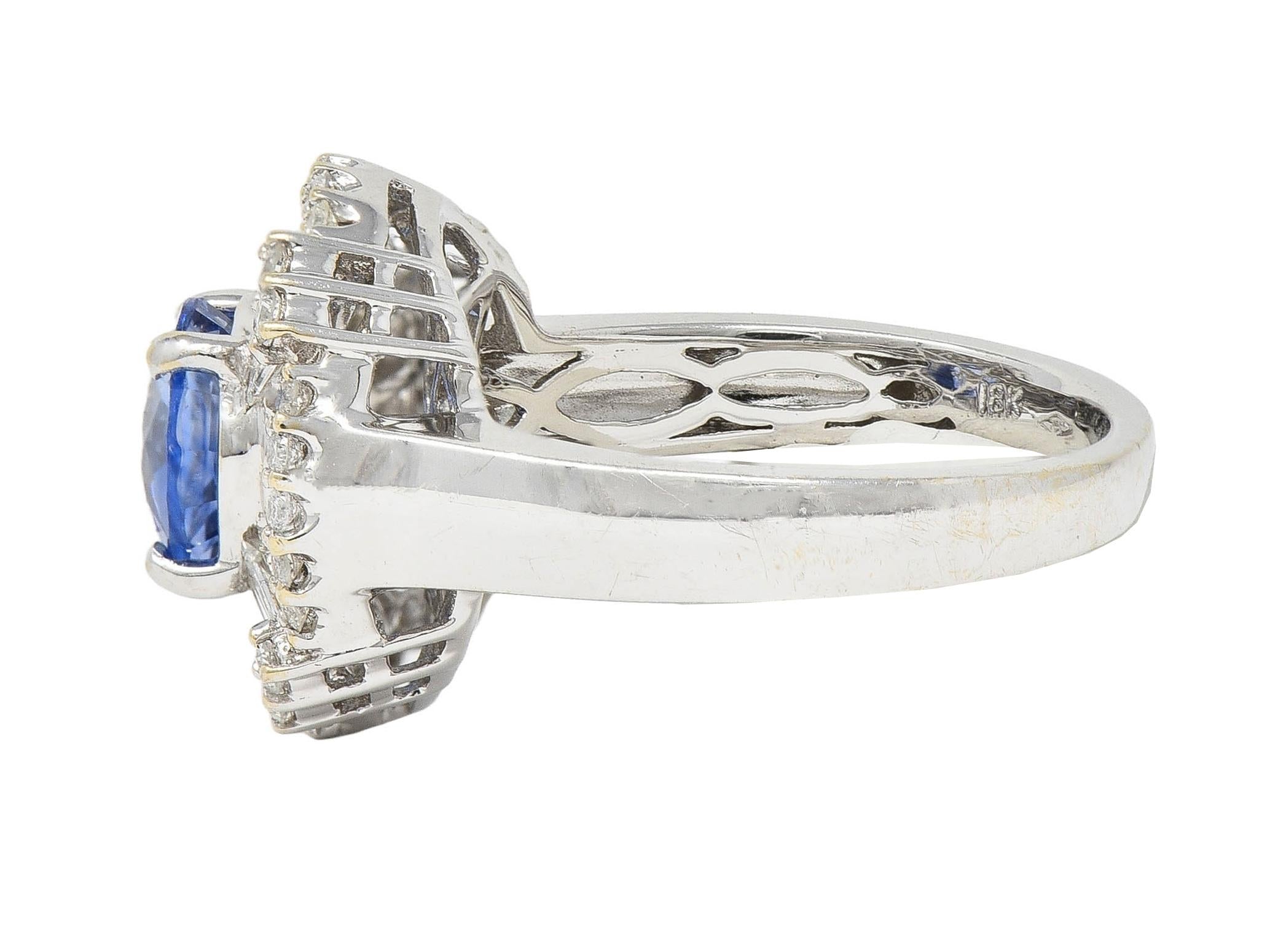 Contemporary 3.00 CTW Sapphire Diamond 1 Karat White Gold Ballerina Halo Ring