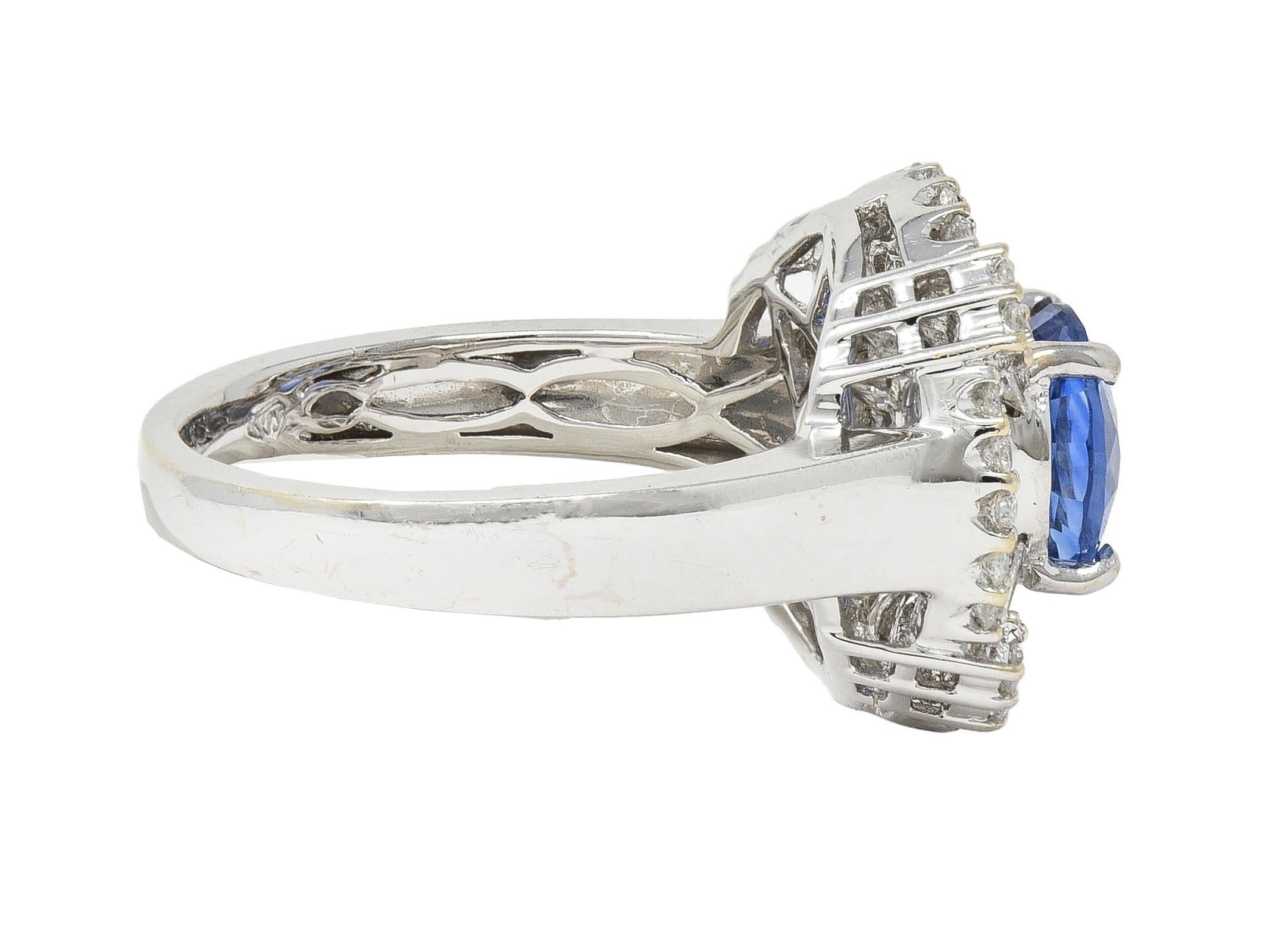 Contemporary 3.00 CTW Sapphire Diamond 1 Karat White Gold Ballerina Halo Ring