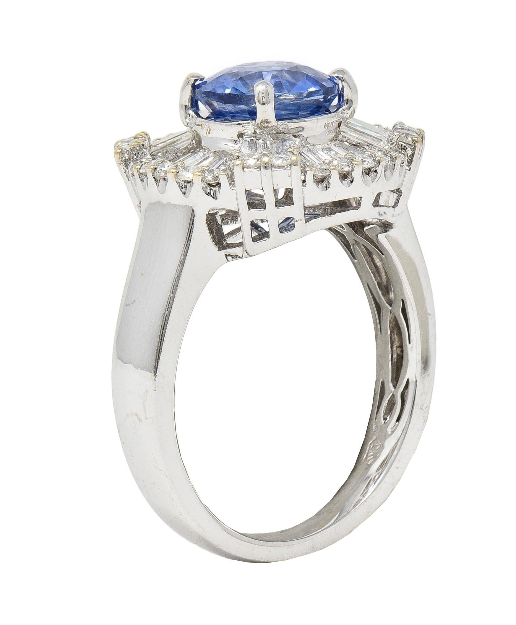 Contemporary 3.00 CTW Sapphire Diamond 1 Karat White Gold Ballerina Halo Ring