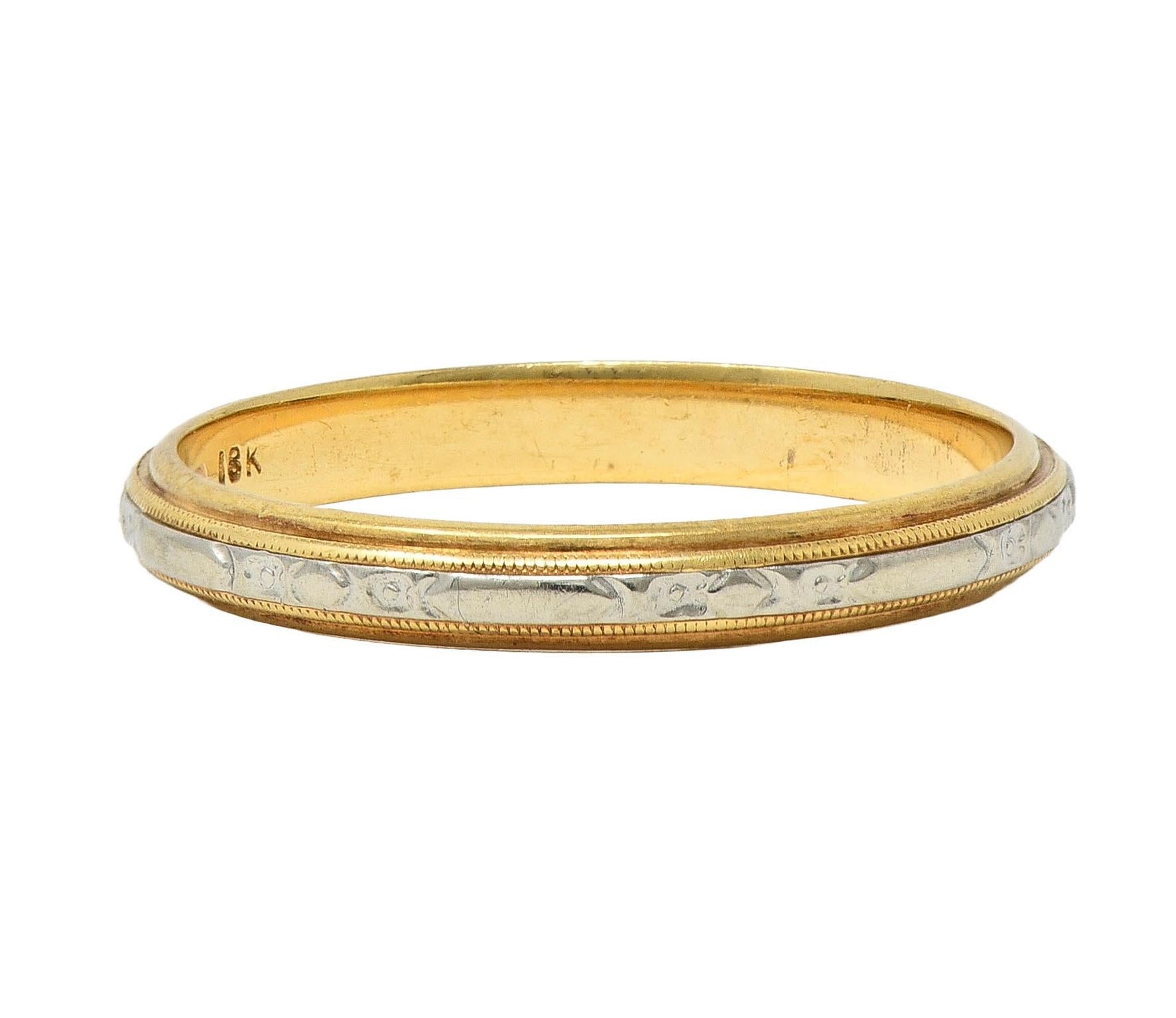 Art Deco 18 Karat Two-Tone Gold Vintage Orange Blossom Wedding Band Ring