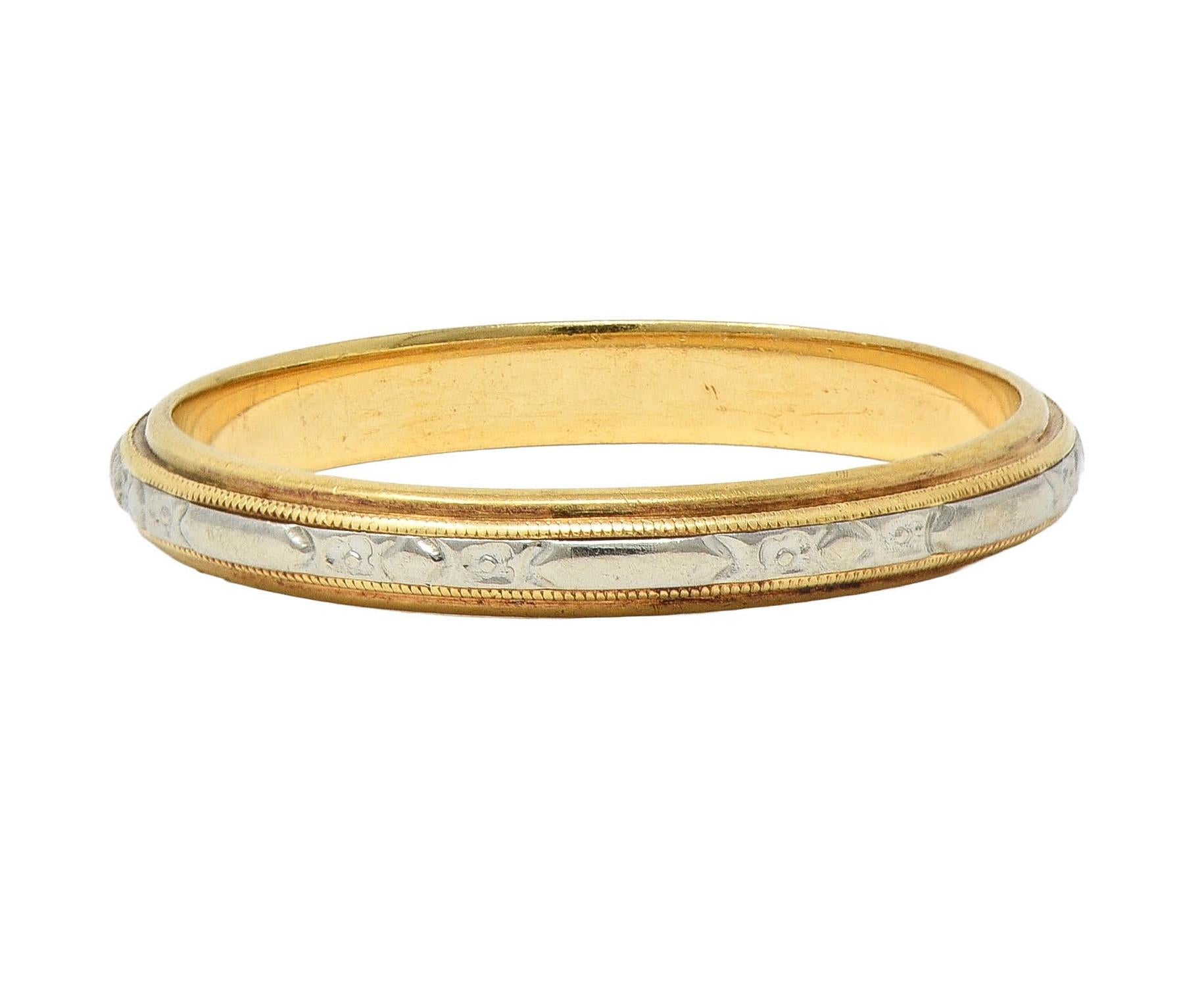 Art Deco 18 Karat Two-Tone Gold Vintage Orange Blossom Wedding Band Ring