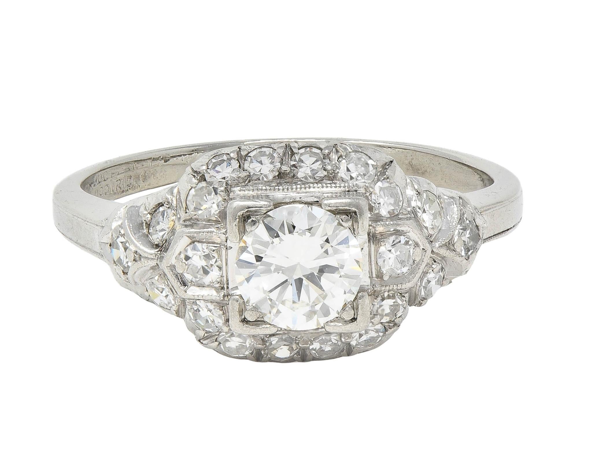 Art Deco 0.90 CTW Old European Diamond Platinum Vintage Tiered Engagement Ring