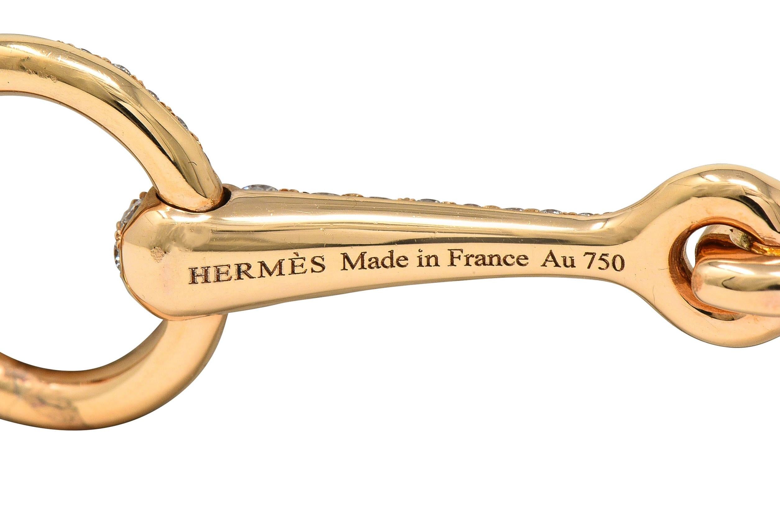 Hermés France Diamond 18 Karat Rose Gold Filet D'Or Horsebit Bracelet