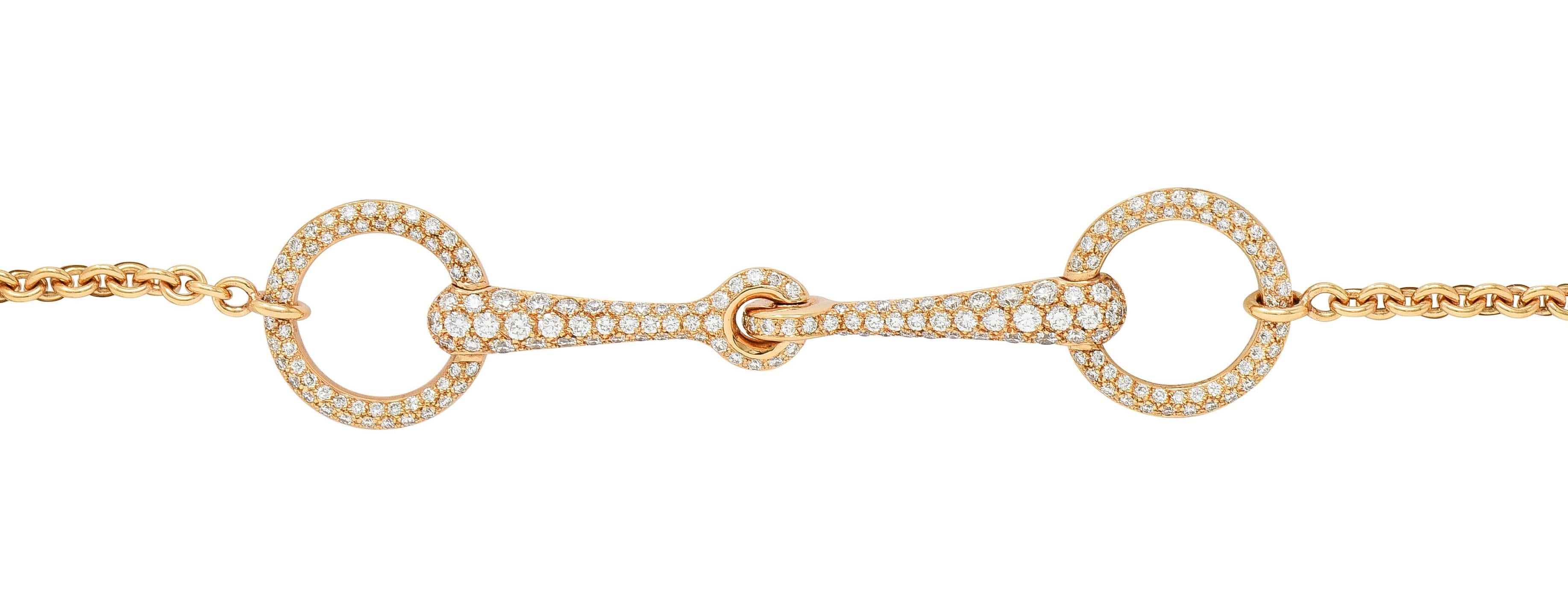 Hermés France Diamond 18 Karat Rose Gold Filet D'Or Horsebit Bracelet