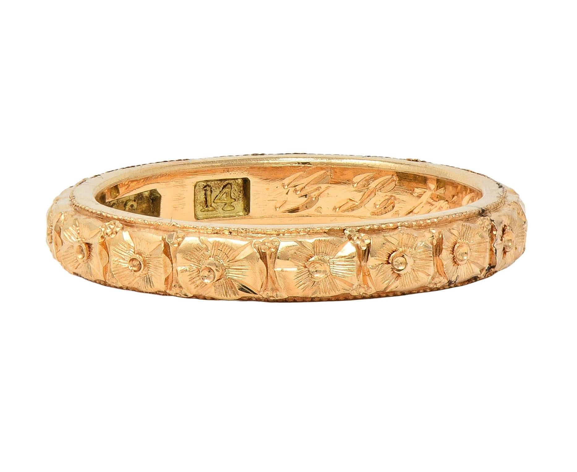 Art Deco 1922 14 Karat Yellow Gold Antique Orange Blossom Wedding Band Ring