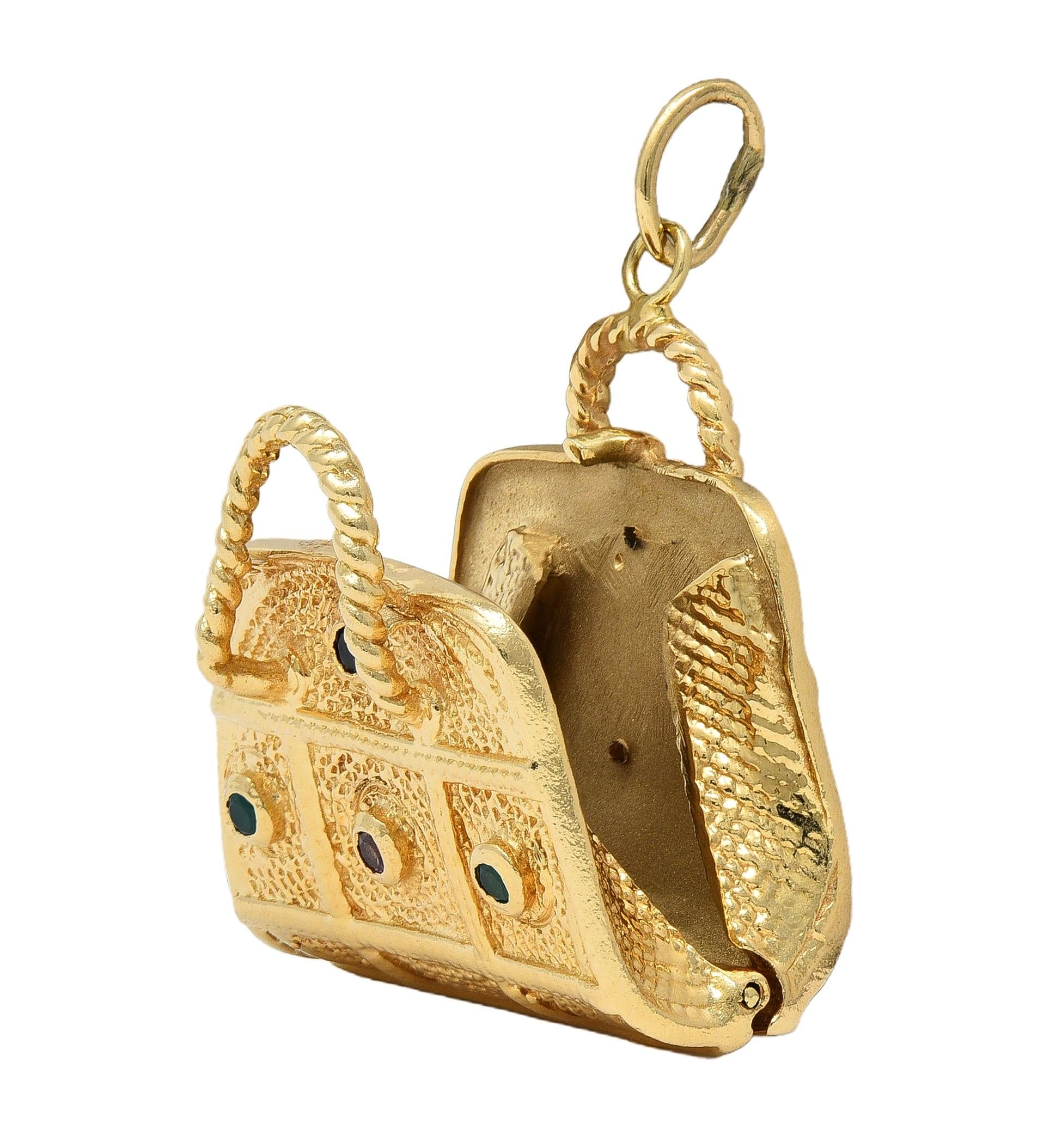 1960's Multi-Gem 14 Karat Yellow Gold Vintage Purse Pendant Charm