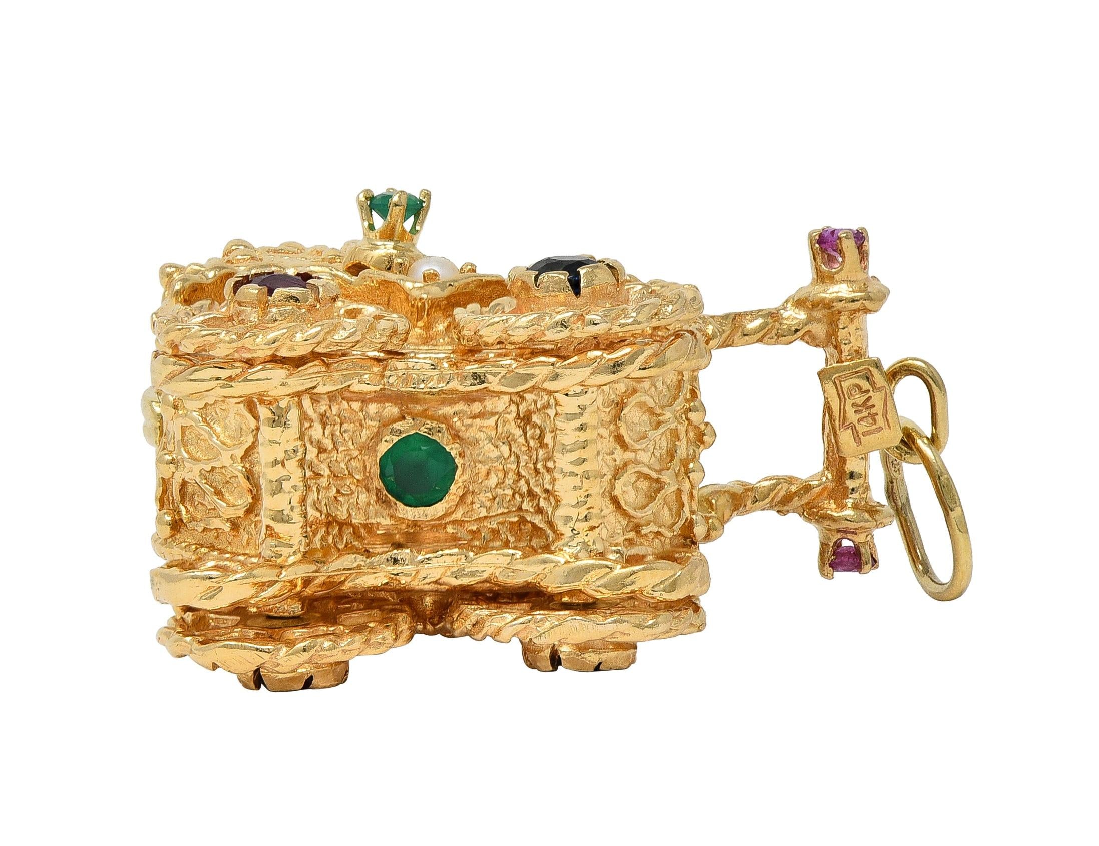 1960's Multi-Gem 14 Karat Yellow Gold Vintage Baby Carriage Charm
