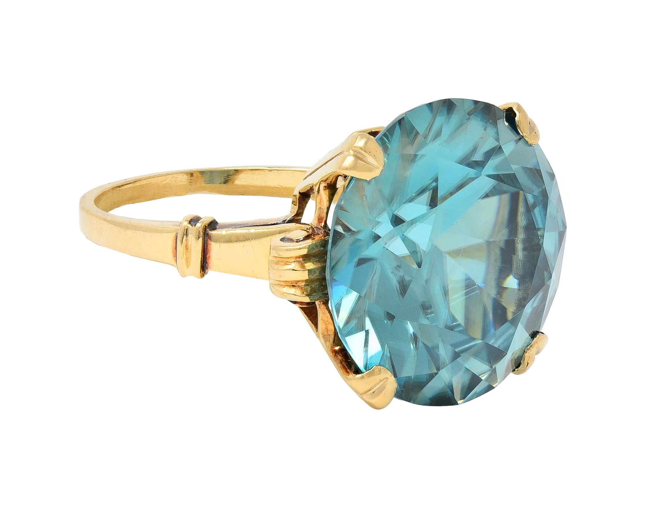 Retro 24.05 CTW Blue Zircon 14 Karat Rose Gold Vintage Cocktail Ring