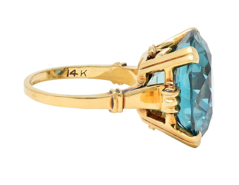 Retro 24.05 CTW Blue Zircon 14 Karat Rose Gold Vintage Cocktail Ring