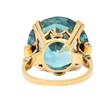 Retro 24.05 CTW Blue Zircon 14 Karat Rose Gold Vintage Cocktail Ring