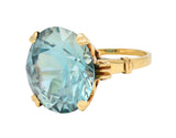 Retro 24.05 CTW Blue Zircon 14 Karat Rose Gold Vintage Cocktail Ring