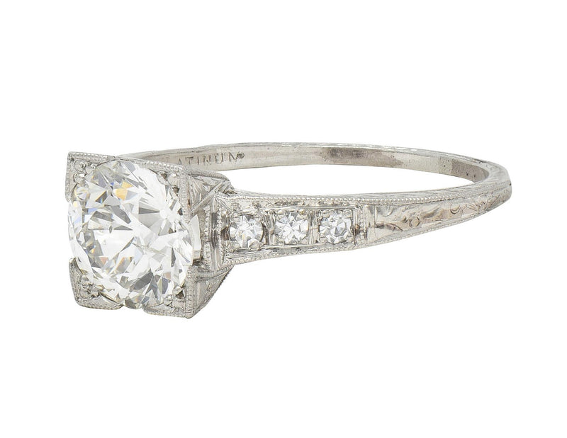 Art Deco 1.66 CTW Old European Diamond Platinum Orange Blossom Engagement Ring